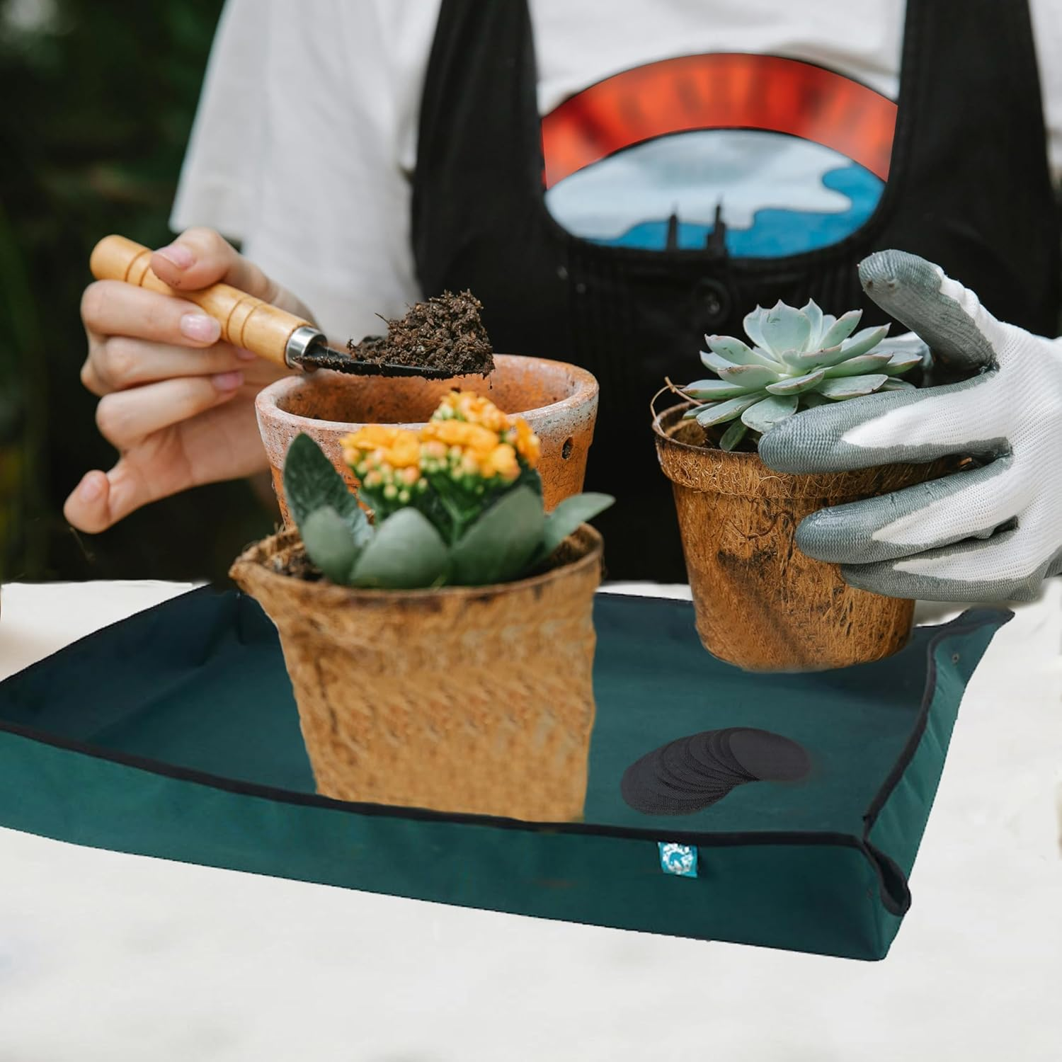 FEIQIAO Leather Pot Mat Repotting Mat, Portable Succulent Plant Mat, Waterproof Thickened Foldable Garden Mat, Pot Plate, Plant Mats for Repotting (Blue, 75 Cm X 75 Cm) image number 2