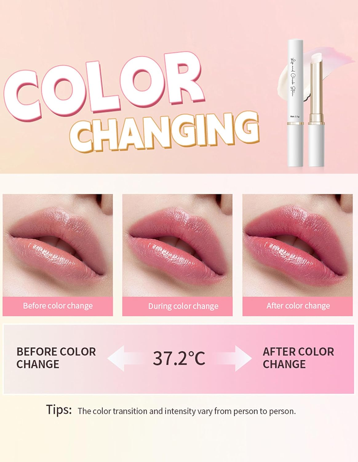 Erinde Color Changing Lipstick, Ph Magic Lip and Cheek Tint, Waterproof Long Lasting Moisturizing Lip Balm, Natural Glow Hydrating Tinted Lip Gloss, Smooth Soft Lip Stain for Women Girls, #1 image number 6