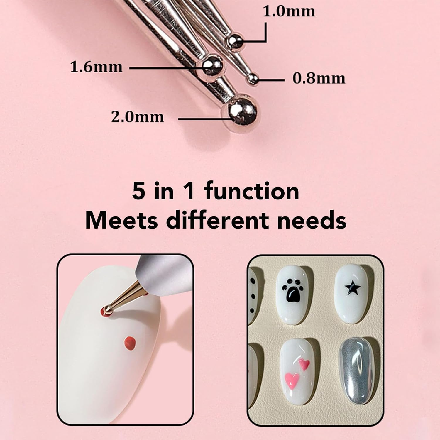 YUYTE 5 in 1 Nail Point Pen Ball Pointing Dotting Tool for Nail Art with ABS Material Easy to Control Multifunctional Design image number 4