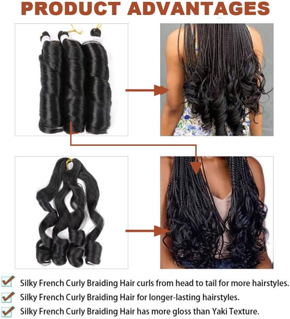24 Inch French Curl Braiding Hair Pre Stretched 6 Packs Loose Wave Bouncy Braiding Hair Spiral Curly Braids Hair Extensions (1B) image number 2