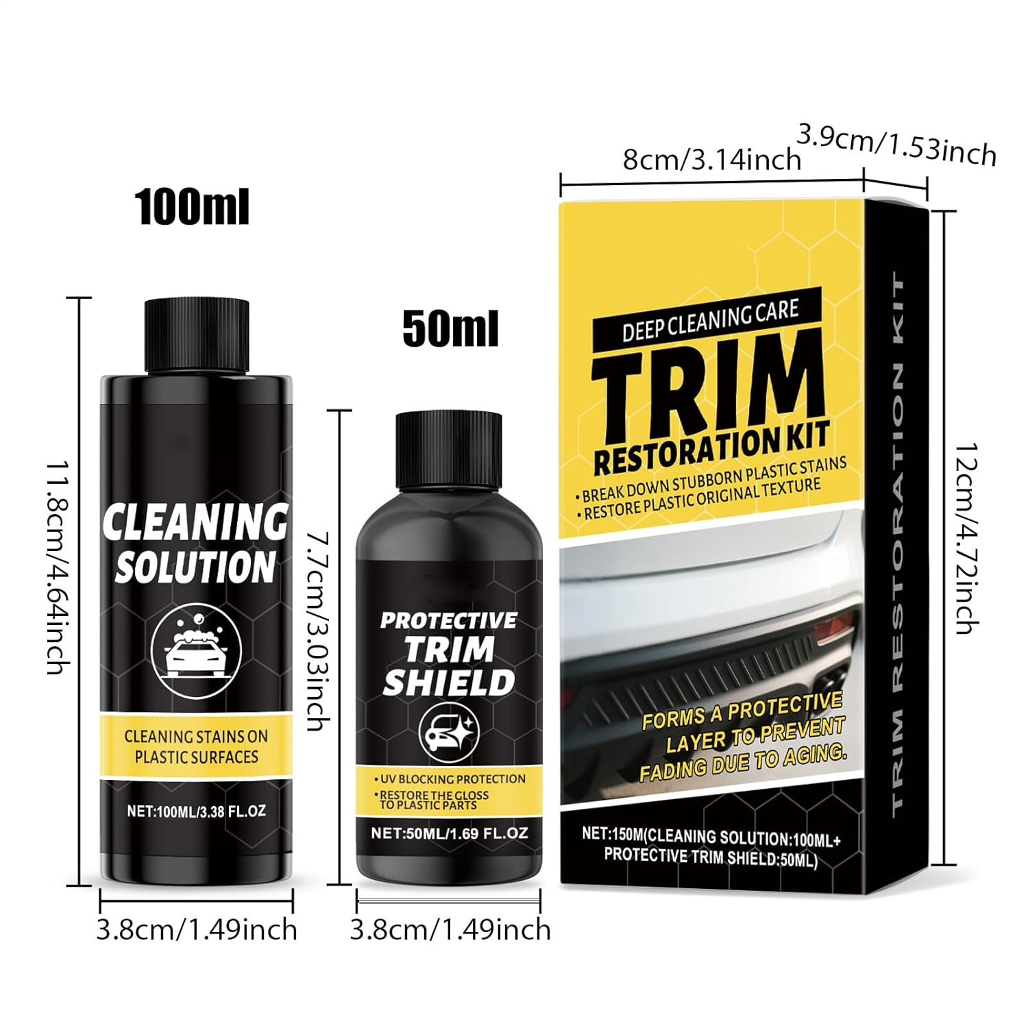 Trim Shine for Car, Vehicle Detailing Renovation Kit, Scratch-Resistant Car Trim Cleaning and Care Kit for Garage RV Repair Shop Dashboard Automotive SUV Truck image number 5