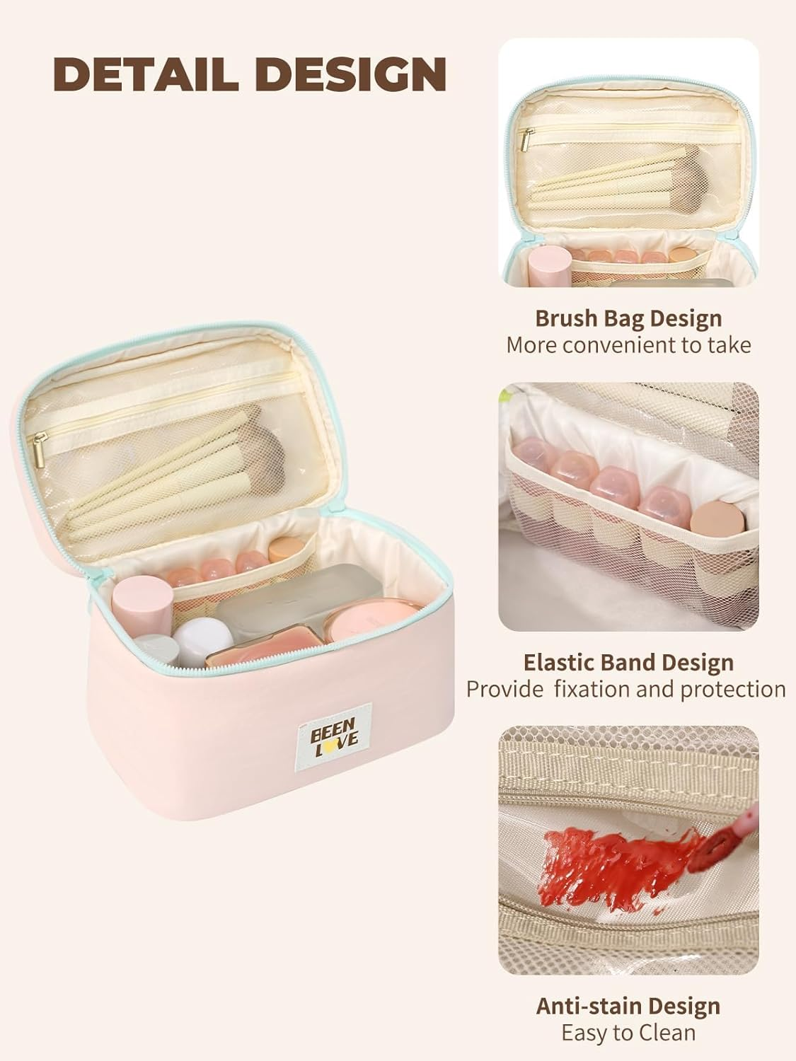 Travel Makeup Bag Cute Cosmetic Bag for Women Large Capacity Makeup Case Organizer Bag Toiletry Bag Portable Waterproof Make up Bags with Handle and Divider, Pink (Pink) - Purple image number 7