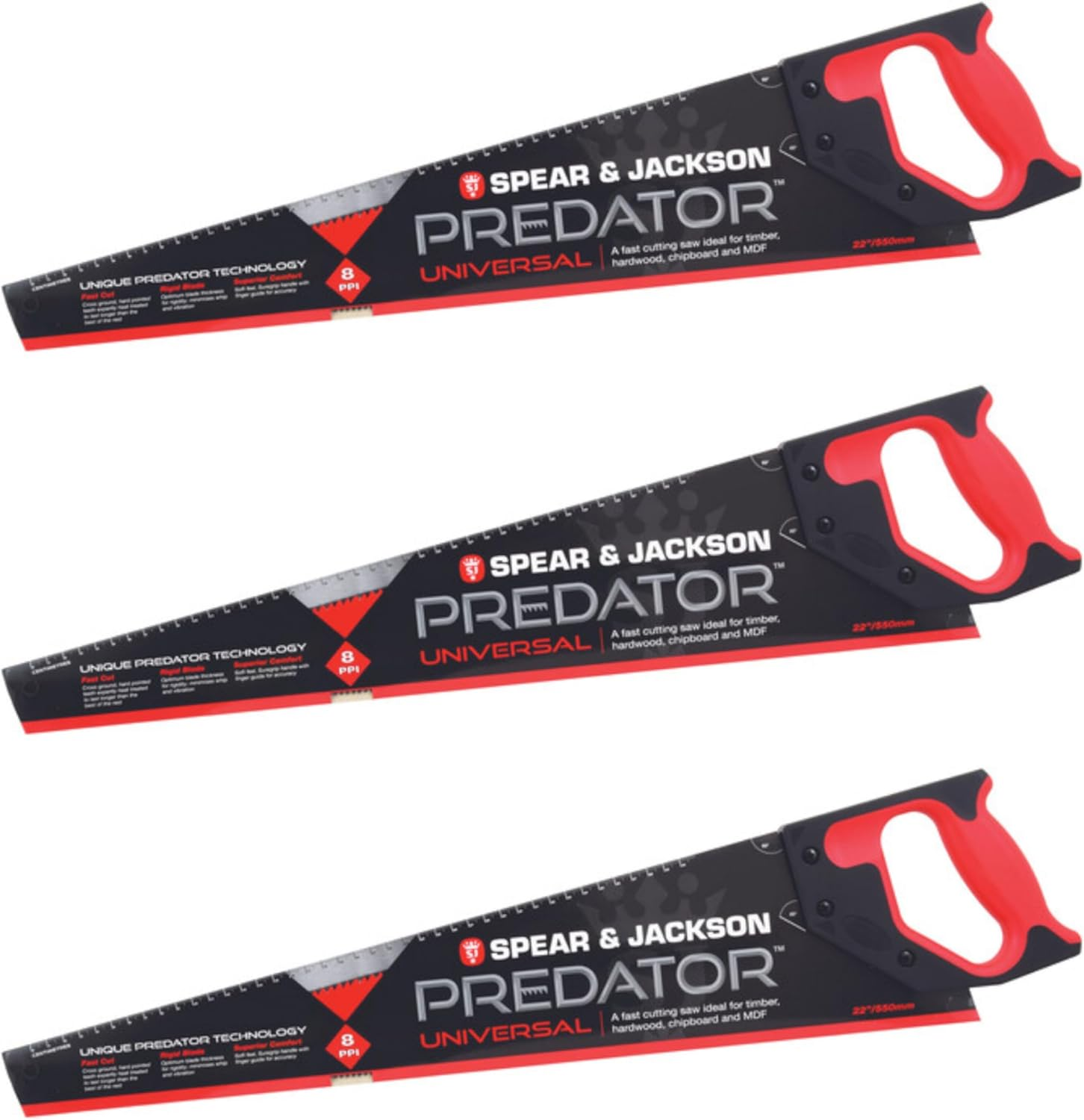 Spear & Jackson B9822 Triple Pack Predator Universal Saw, 22" X 8Pts (Pack of 3 Saws) image number 5