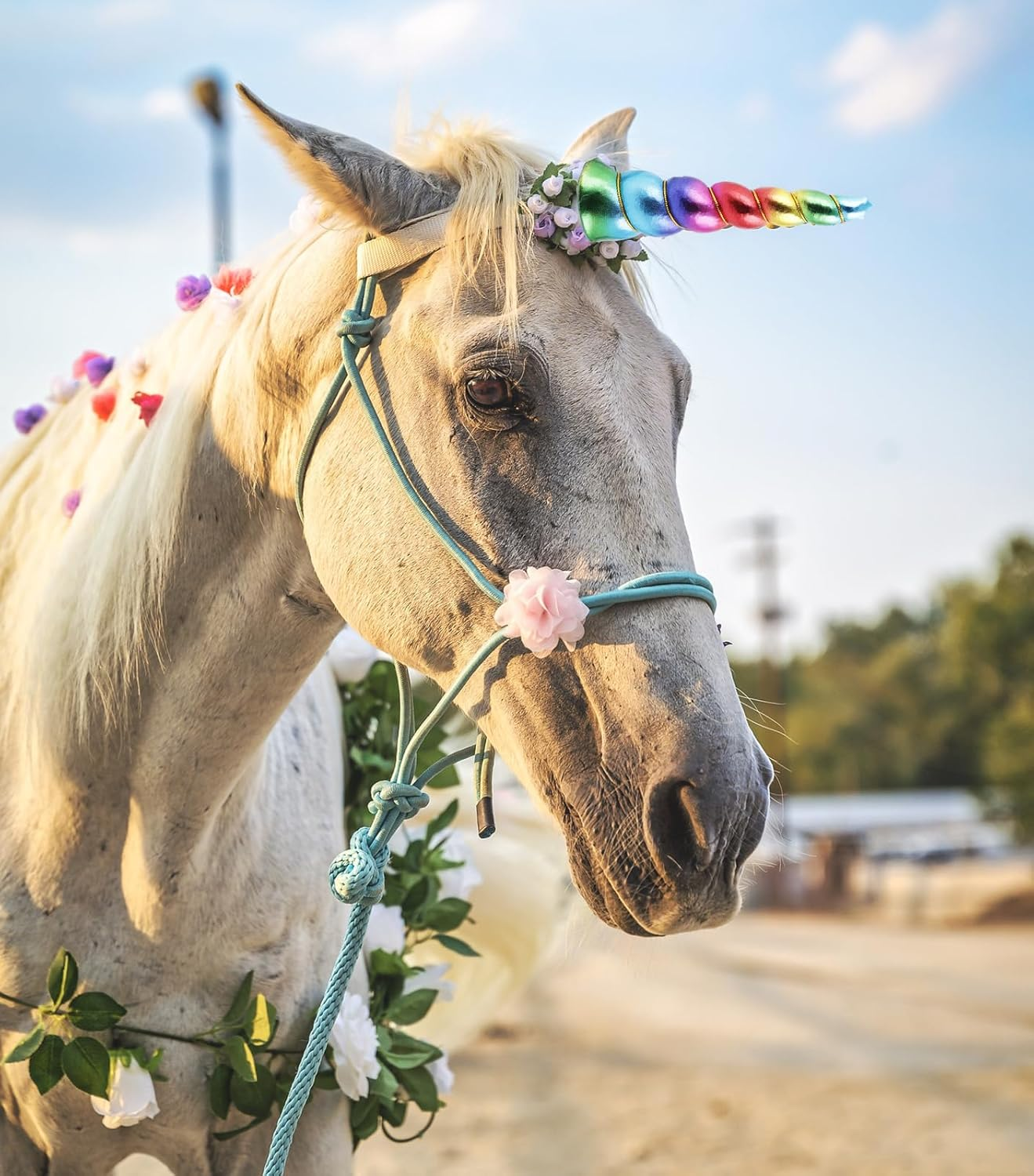 Delicate Dew Shiny Unicorn Horn Elastic Headband Cosplay Costume Easter Headpiece - A Blue image number 2