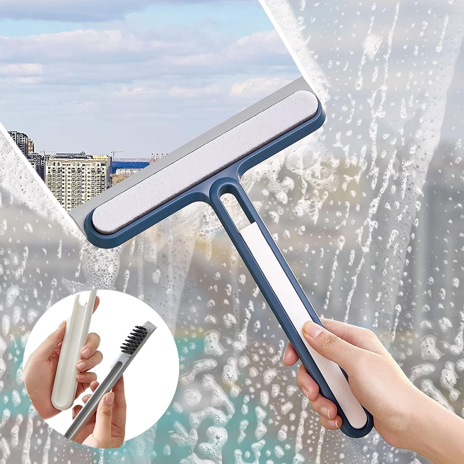 Squeegee for Shower Glass Door,Window Squeegee,3 in 1 Floor Squeegee with Brush,Shower Squeegee for Glass Doors,Shower Doors, Windows, Mirrors,Tiles and Car Glass image number 5