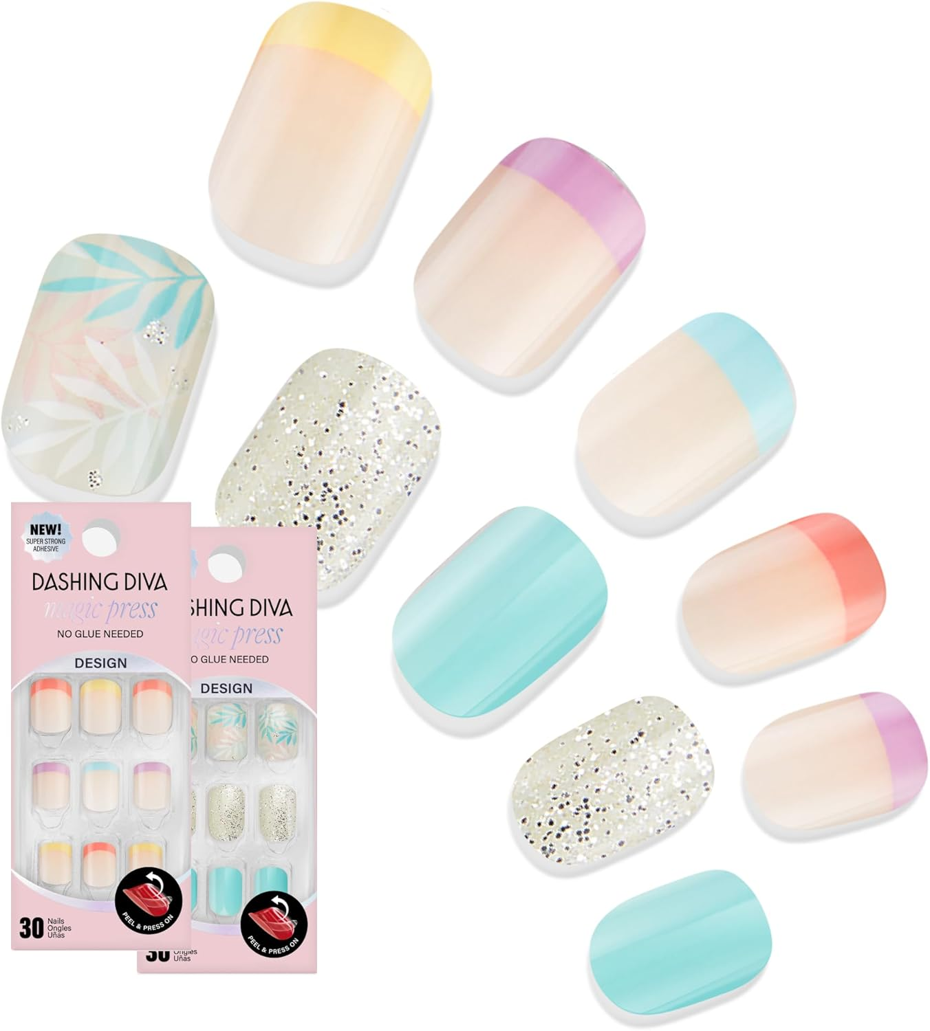 Dashing Diva Magic Press Nail Bundle - Dreaming in Pastel Collection - Short Square Press on Nails - Pink Passion & Inner Peace - Long Lasting Gel - Lasts up to 7 Days - 2 Sets