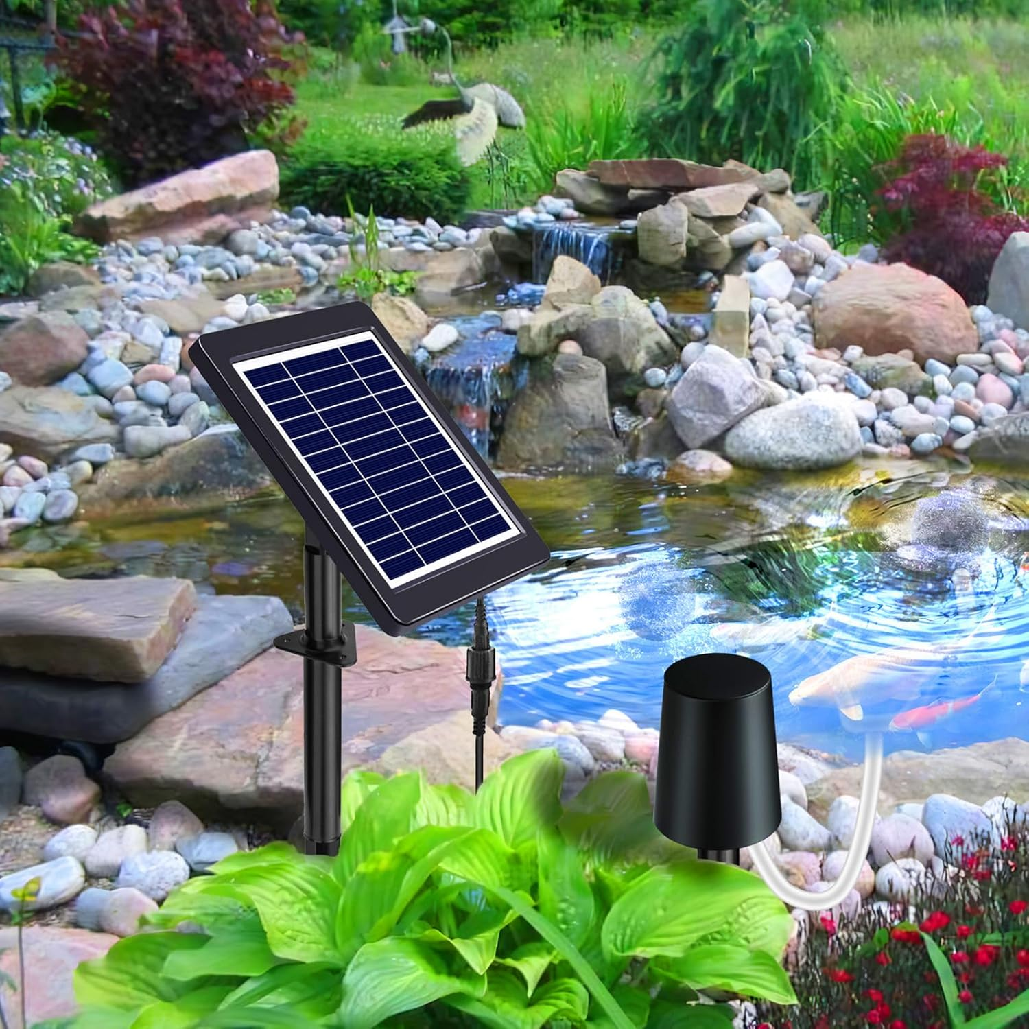 Solar Pond Aerator with Air Pump 3 Modes 4W Air Oxygen Pump with Pipe 2 Air Bubble Stones No Noise Solar Powered Pond Aerator for Pond Stock Tank Fishing Hydroponics image number 6