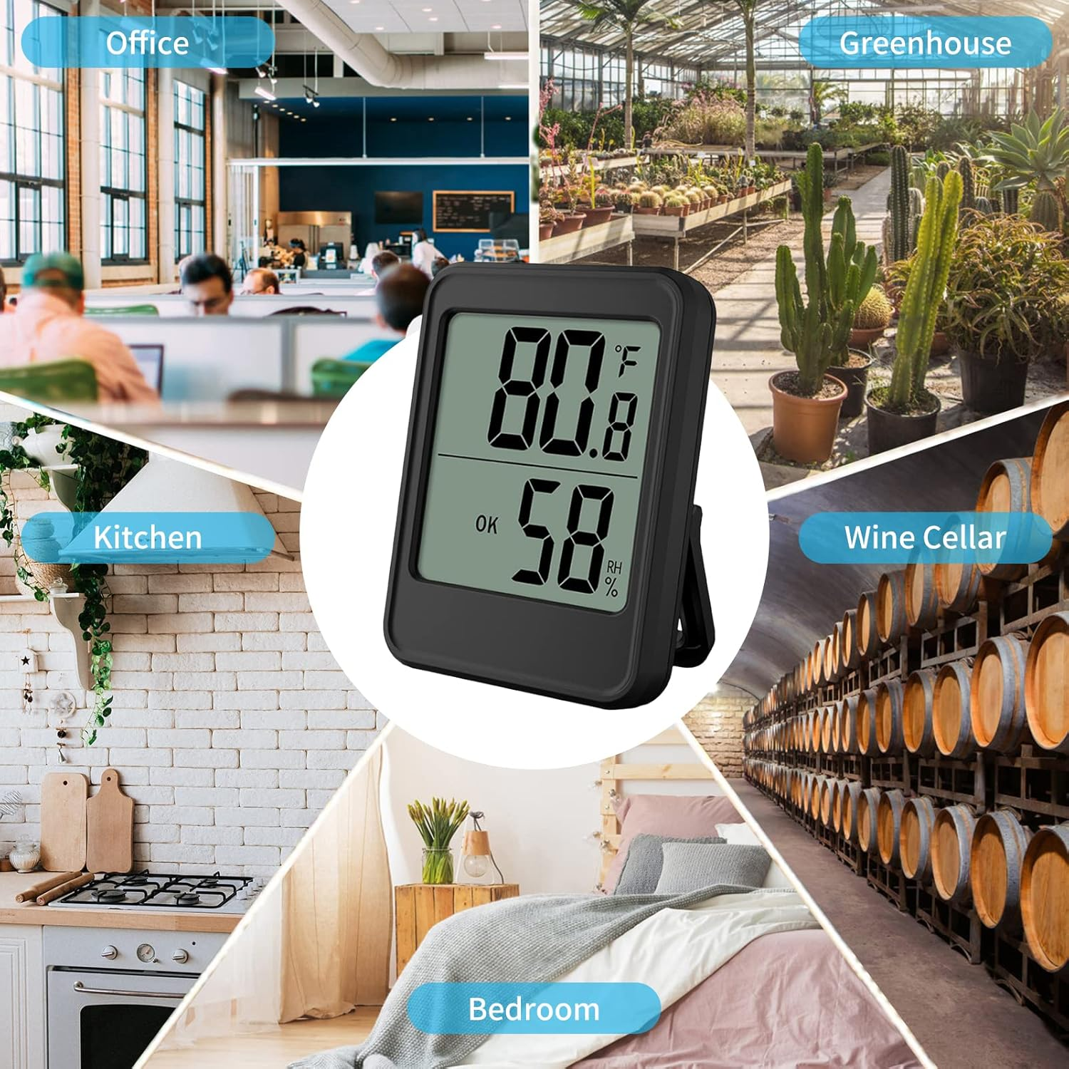 Indoor Hygrometer Thermometer Large Screen Display Desk Wall Magnetic Electronic Temperature Humidity Meters with Bracket for Home Greenhouse Cellar image number 4