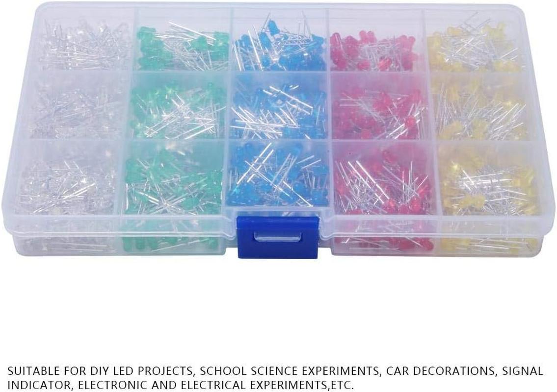 1000Pcs 3Mm LED Light Emitting Diode LED Light Emitting Diode Assorted Kit Red/Yellow/Blue/Green/White Color with Storage Box image number 5