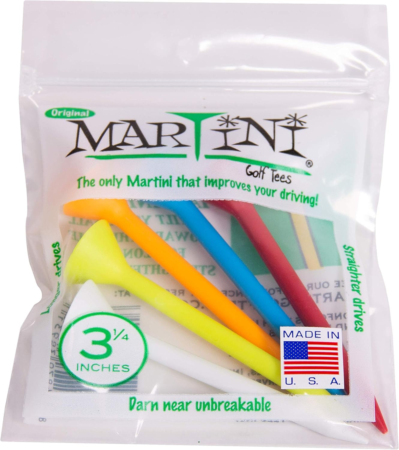 Martini Golf 3-1/4" Durable Plastic Tees 5-Pack (Assorted Colors) image number 1