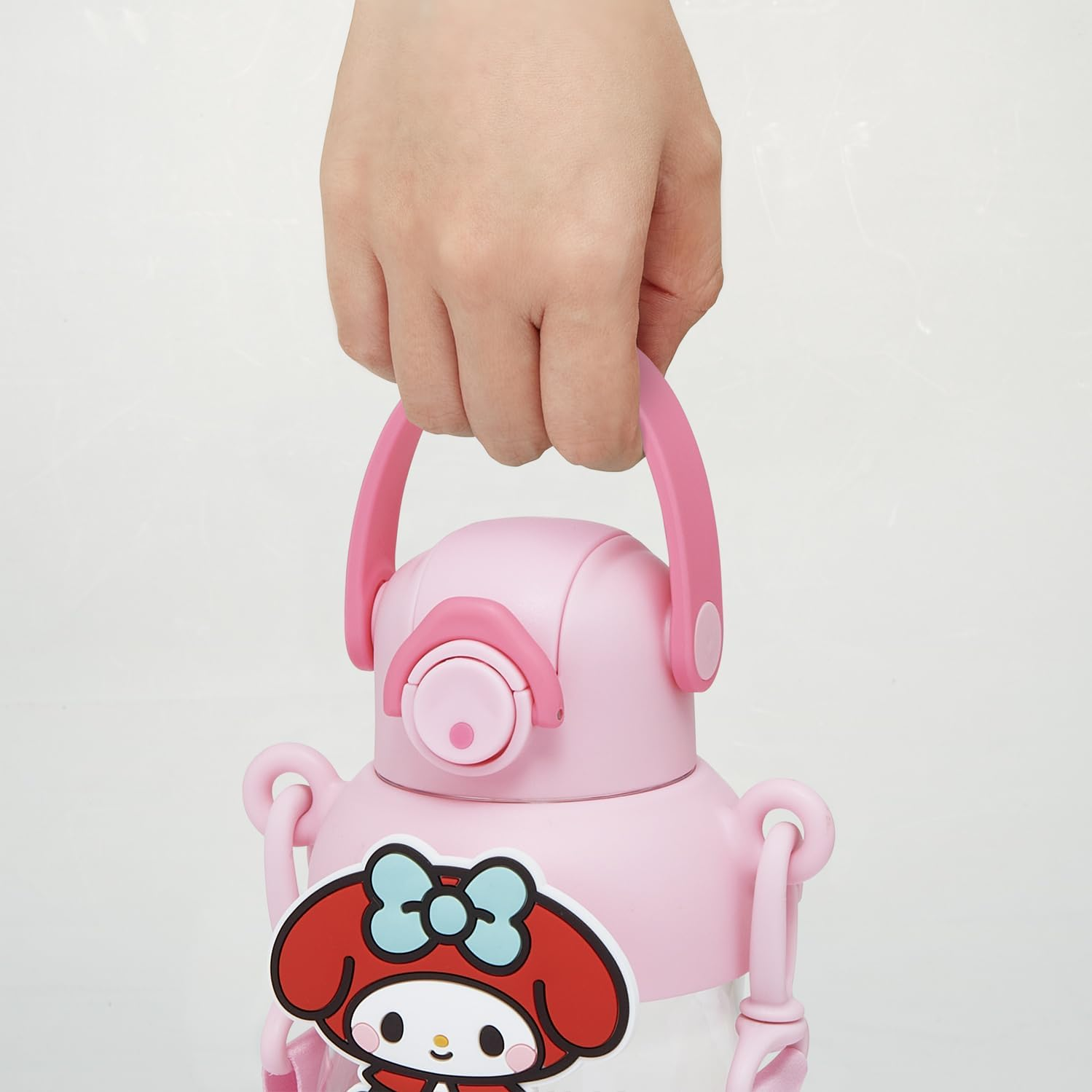 Skater PRMC7ST-A Rubber Mascot Straw Bottle, Water Bottle, 22.9 Fl Oz (650 Ml), One Push Open, Locking Function, Handle Included, Shoulder Strap, Sanrio My Melody, My Melody, My Favorite Days, image number 1