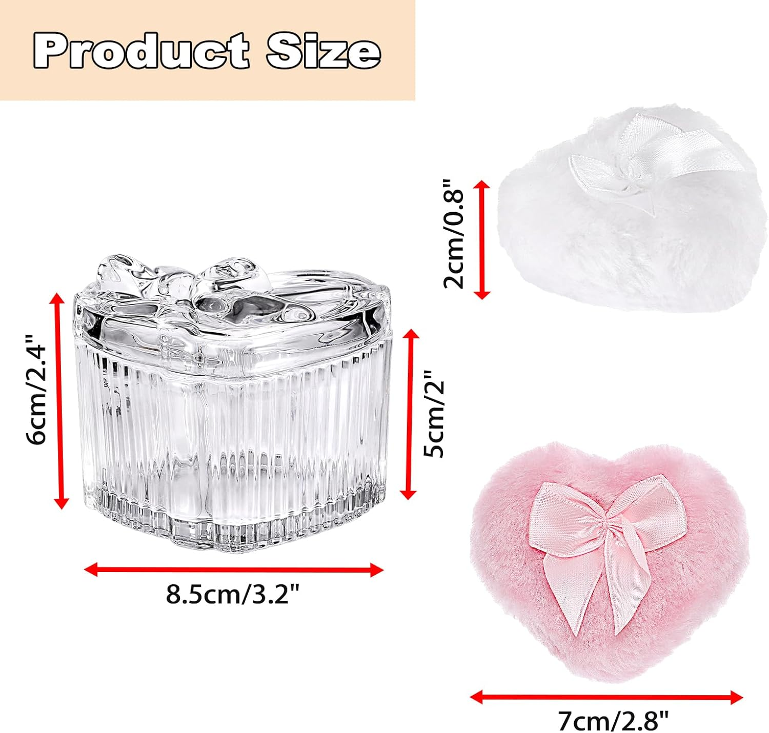 OGA Body Powder Container with Tassel Baby Powder Tin Transparent Heart Glass Box with 2 Body Powder Puff Empty Body Powder Box for Loose Powder, Talcum Powder Women Girls Birthday image number 6