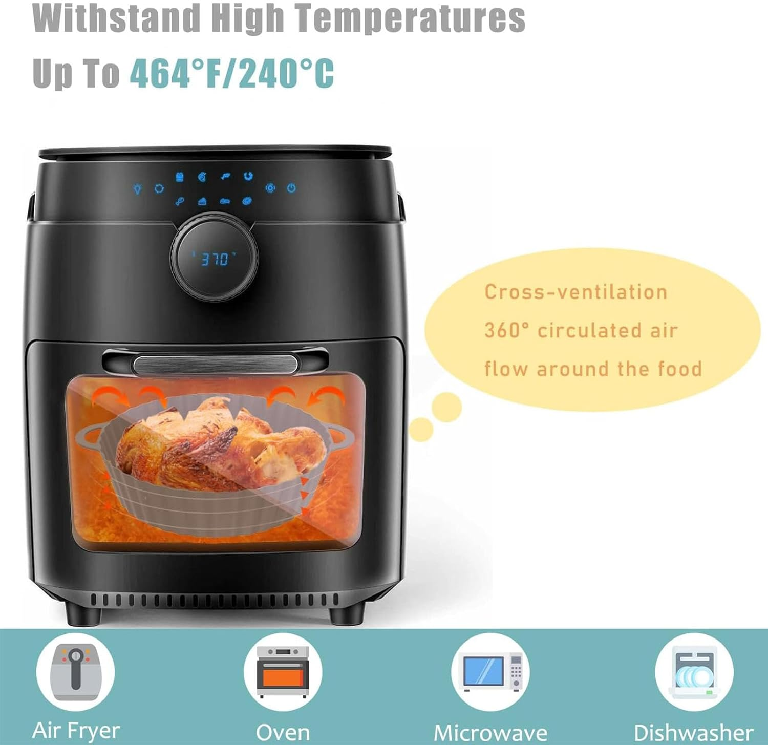 2Pcs Air Fryer Silicone Pot, Reusable Air Fryer Liners, Air Fryer Basket, Kitchen Accessories Replacement for Disposable Parchment Paper Liner, Compatible with Ninja, Tower, COSORI (Grey) - Grey image number 3