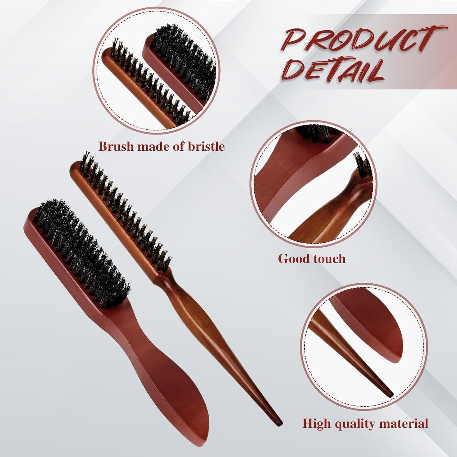 LTUANJUN Boar Bristle Hair Brush Set, 4 Pcs Boar Bristle Brush Slick Back Teasing Bristle Hair Brushes, Wooden Handle Bristle Slick Back Teasing Boar Bristle Sleek Styling Hair Brushes image number 6