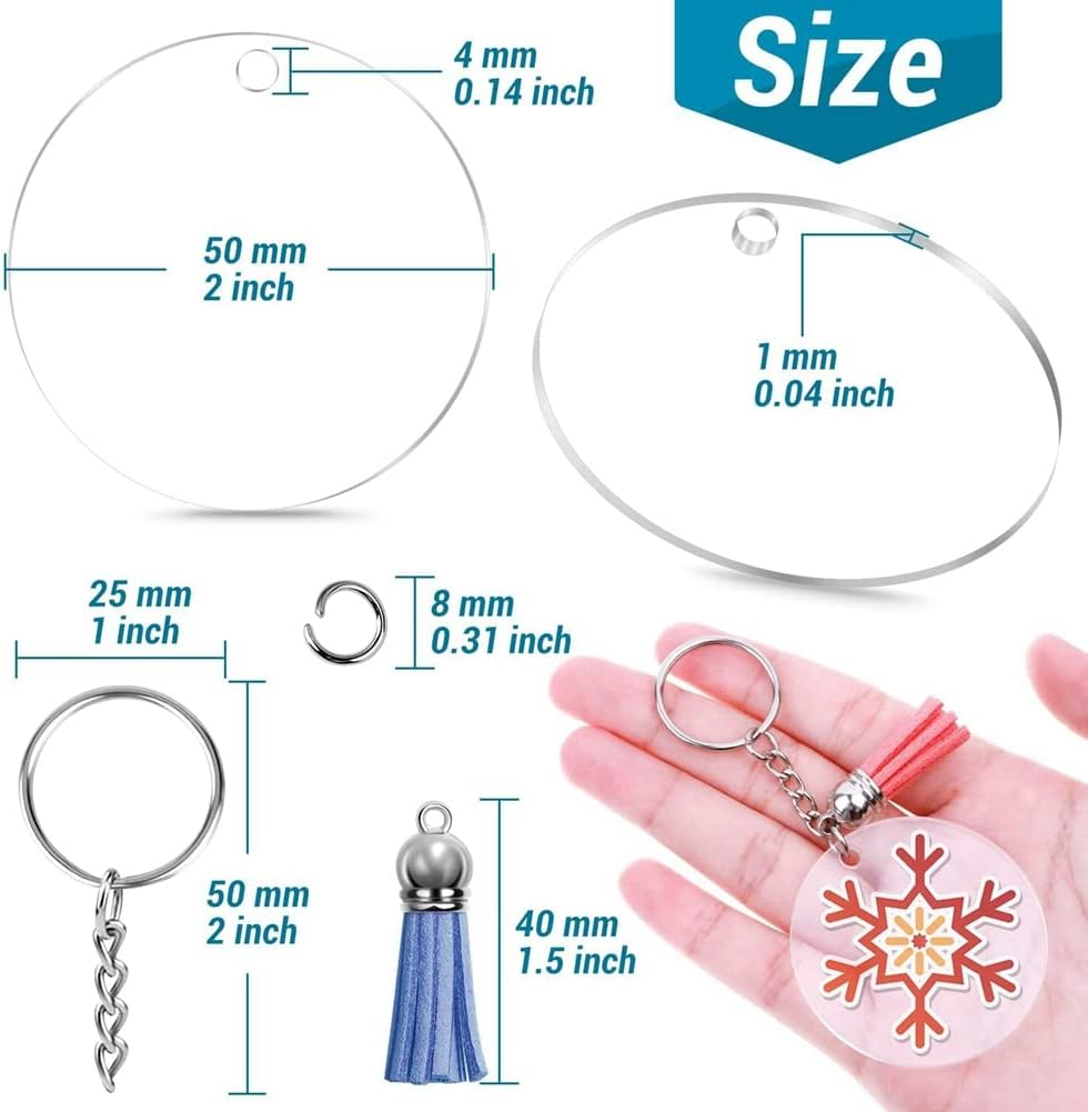 RESFNSE 350Pcs Acrylic Clear Blanks for Vinyl with Blanks, Tassels, Jump Rings, Rings for DIY Craft image number 3