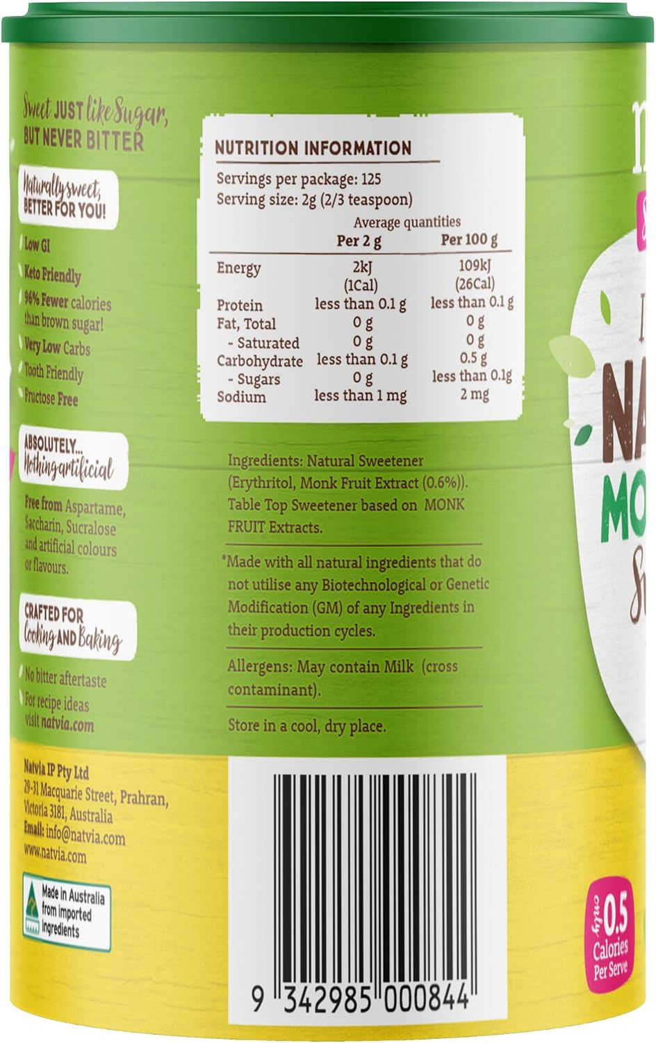 Natvia Monk Fruit 200G | Keto Friendly | Fructose Free
