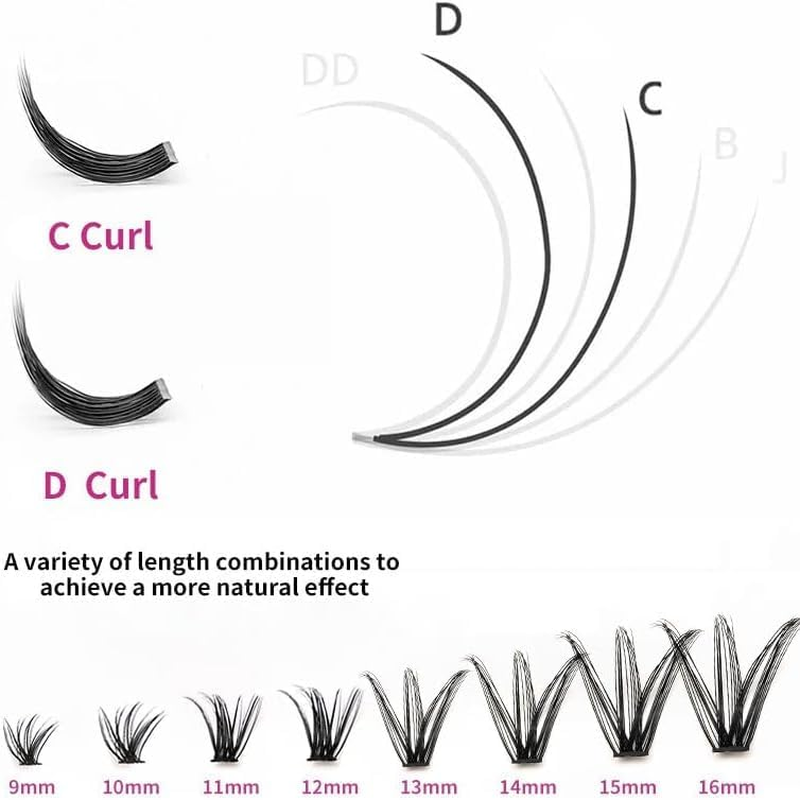 Lash Clusters Kit, 640 Pcs Eyelashes Clusters Extensions Kit 9-16Mm Individual Lashes D Curl Flufffy Wispy False Eyelashes Thin Band, with Bond Seal Tweezers Brush DIY (30D+40D+50D+60D Set 9-16Mm)