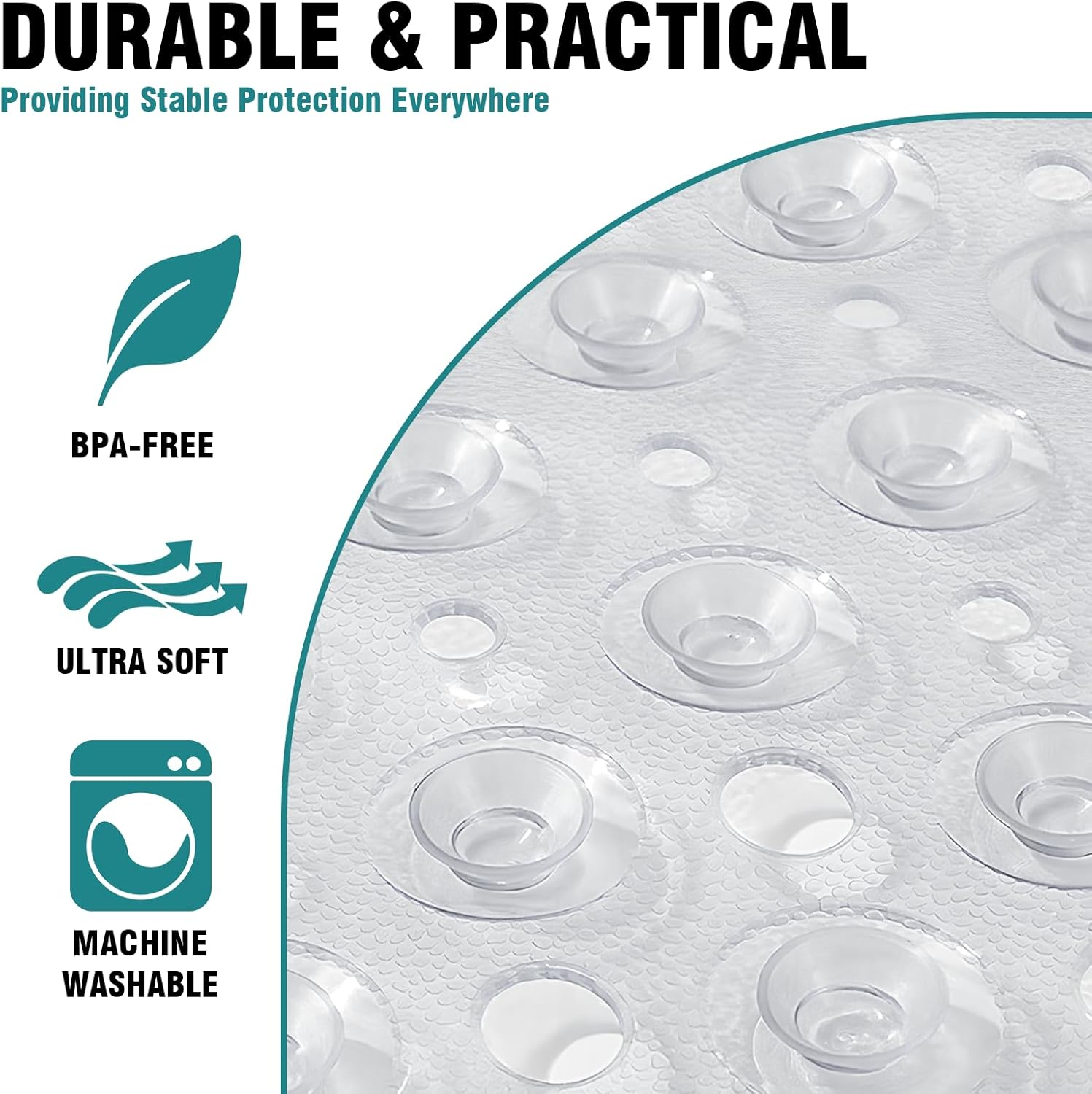 40X100Cm/15X40Inch Bathroom Mat,Shower Plastic Bath Mat with Suction Cup,Non-Slip Comfortable Bathtub Mat for Shower, Bathroom, Machine Wash Dry,Clear White - Clear Blue image number 6