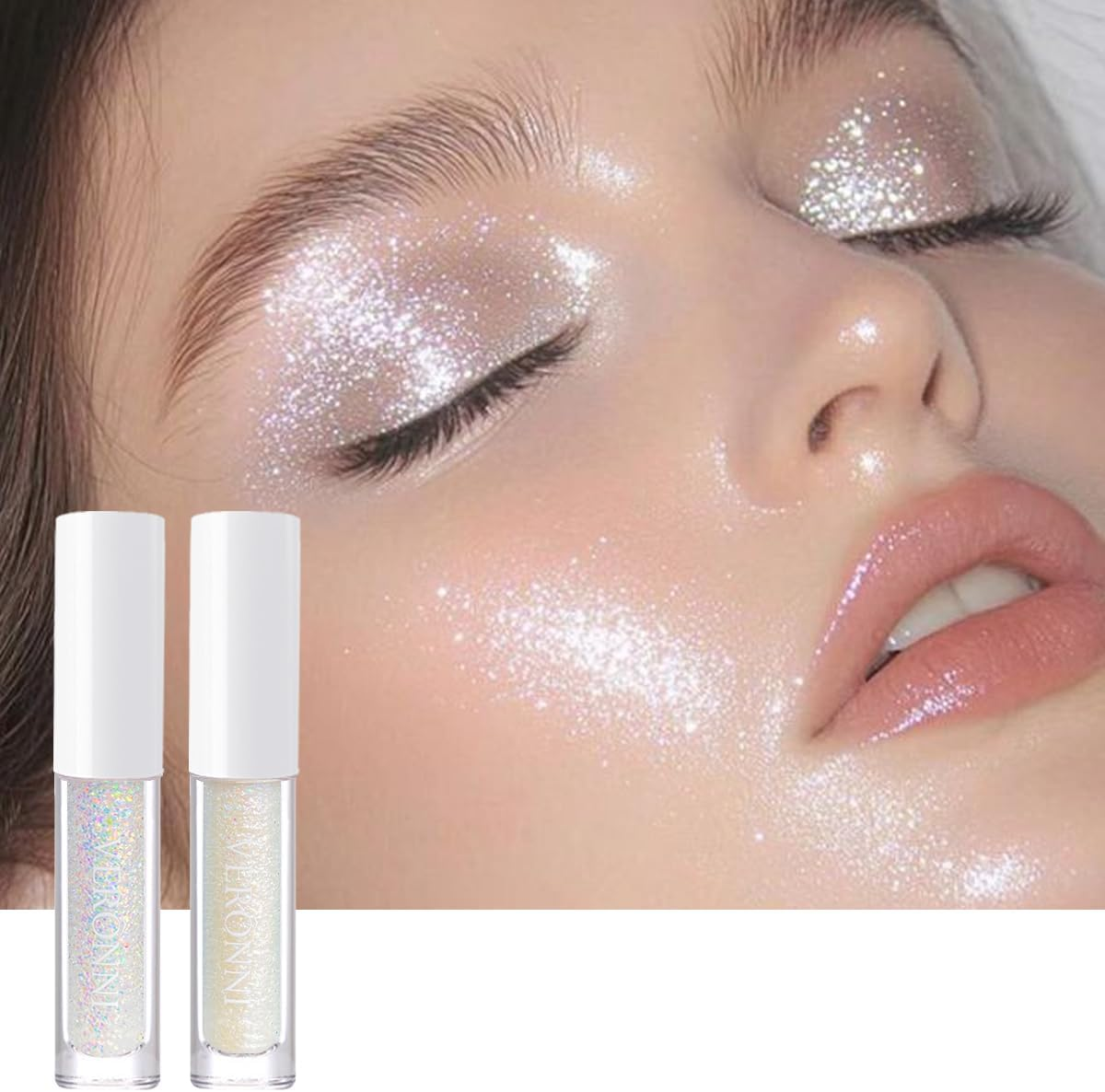 Liquid Glitter Eyeshadow 2Pcs,Glitter Eyeshadow Makeup Kit,Shimmer Liquid Eye Shadow Stick,Waterproof Long Lasting Shiny Colorful Glitter Eye Shadow for Women (#01#03)