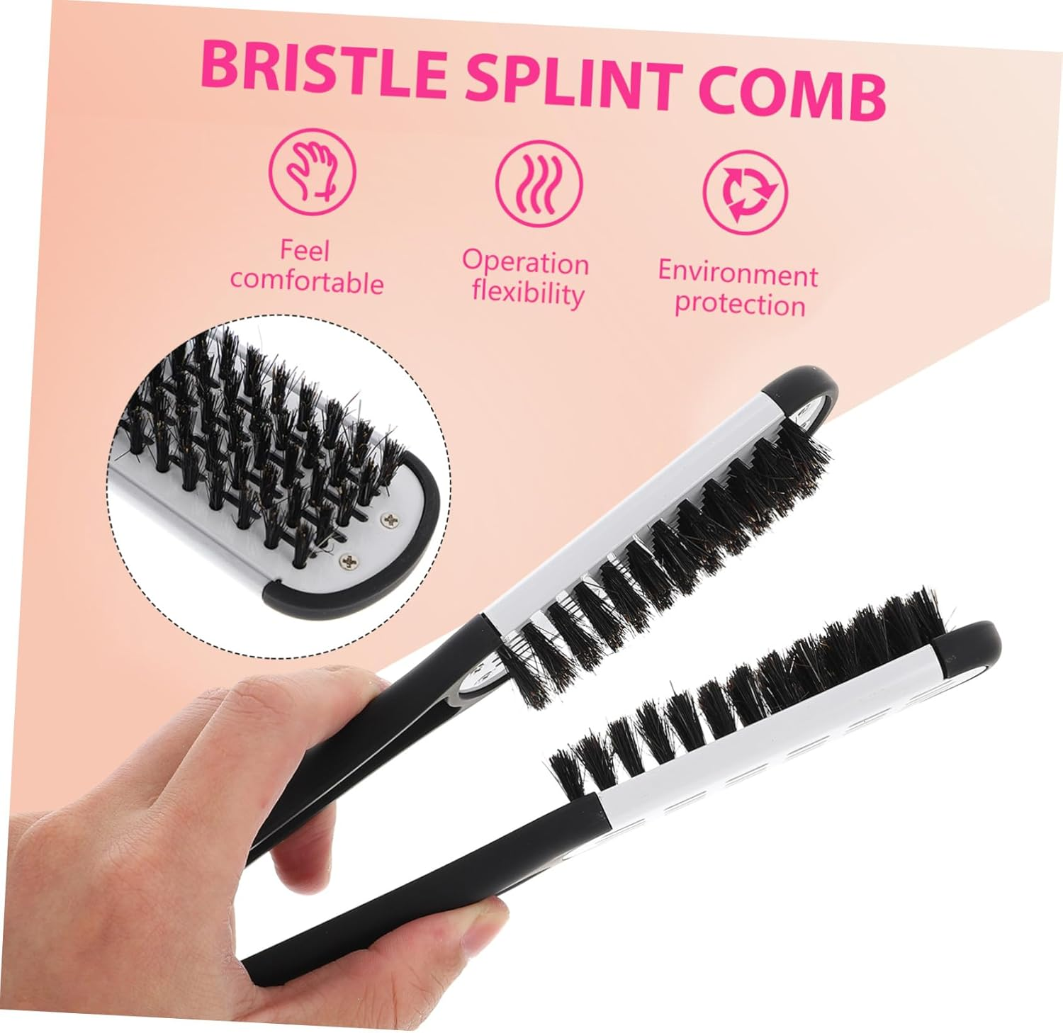 Anneome Bristle Comb Combs for Barbers Smoothing Straightening Brush Clamp Hair Brush Straightener image number 6