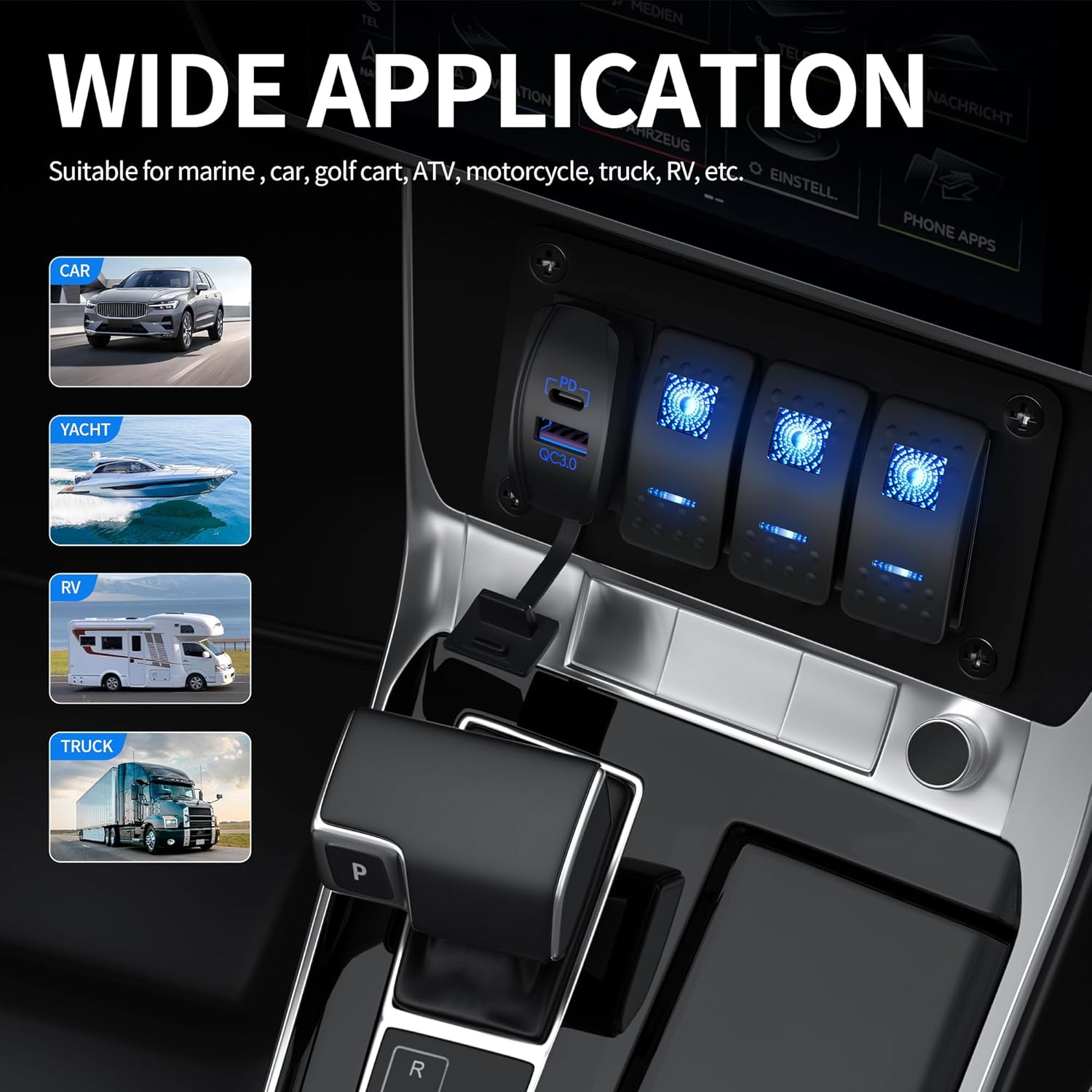 DAIERTEK USB Rocker Switch 12V Waterproof USB C & QC 3.0 Dual Ports Outlet PD Charger Socket for Car, UTV, RZR, RV, Truck, Marine image number 5