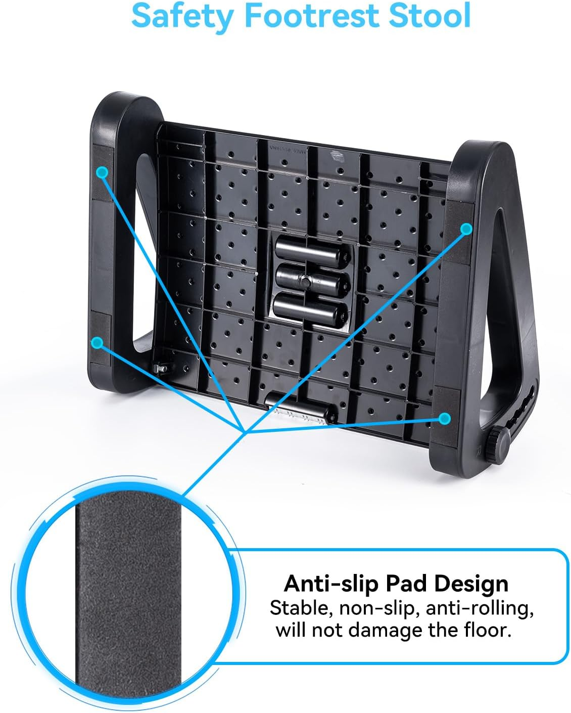 Foot Rest, 6 Height Sdjustable Footrest for Desk, Ergonomic Footrest, Massaging Surface to Relieve Stress & Improve Posture, Thick and Non-Slip, Suitable for Home Office Use image number 2