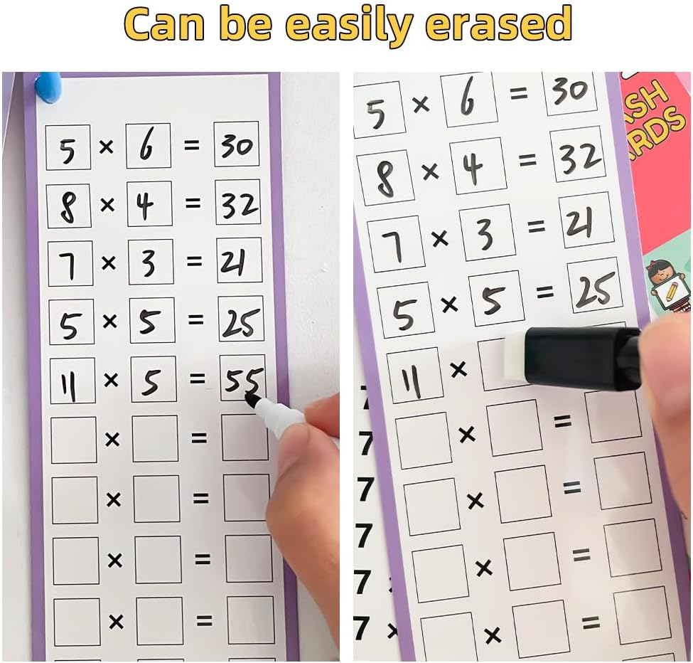 Lachilly 0-12 Multiplication Table Cards with 2 Dry Erase Pens, Educational Times Table Flashcards for Kids, Self Check Classroom Home Learning Aids, Elementary School Teacher Teaching Aids, 15 Cards image number 5