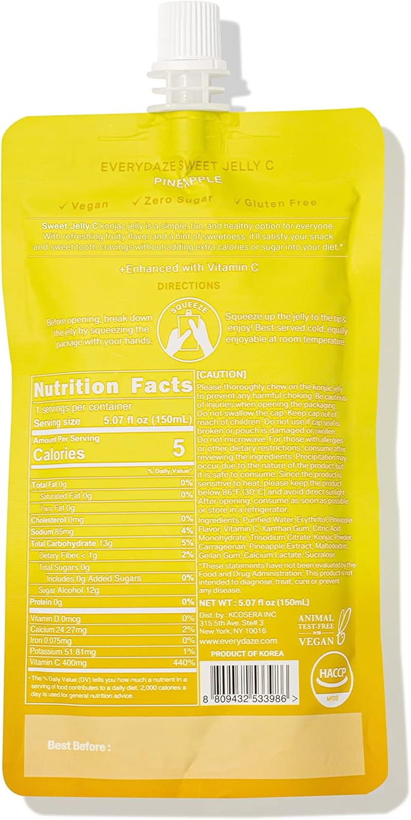 EVERYDAZE Sweet C Konjac Jelly | Vitamin C, Vegan, 5 Calories, 0 Sugar | 10 Packs | (10 PACKS, Pineapple) image number 1