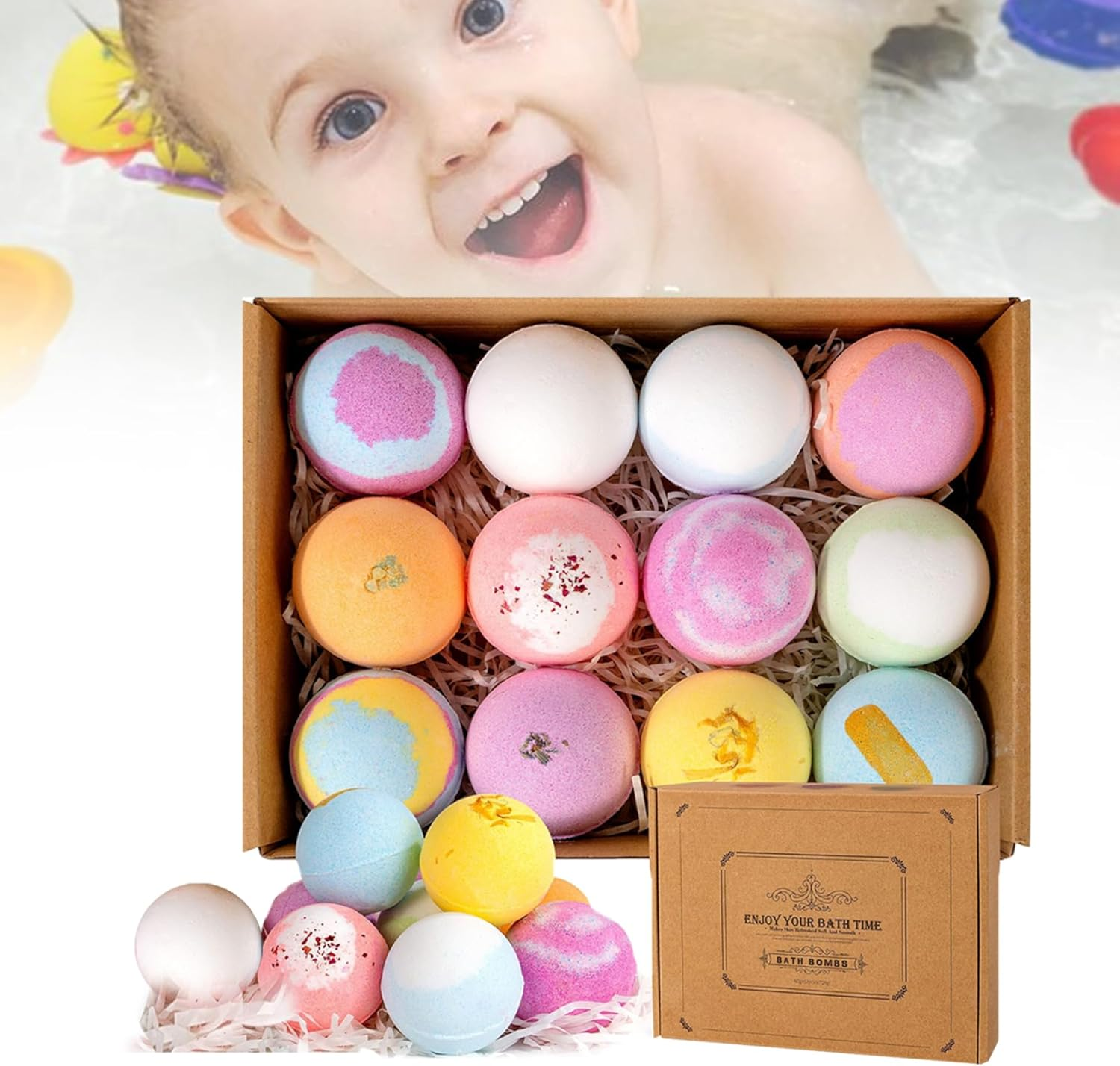 Bath Bombs, 6PCS 60G Natural Ingredient Shower Bombs Moisturizes Soothes the Skin, Relieve Stress Bath Bubbles SPA Essential for Women Gifts