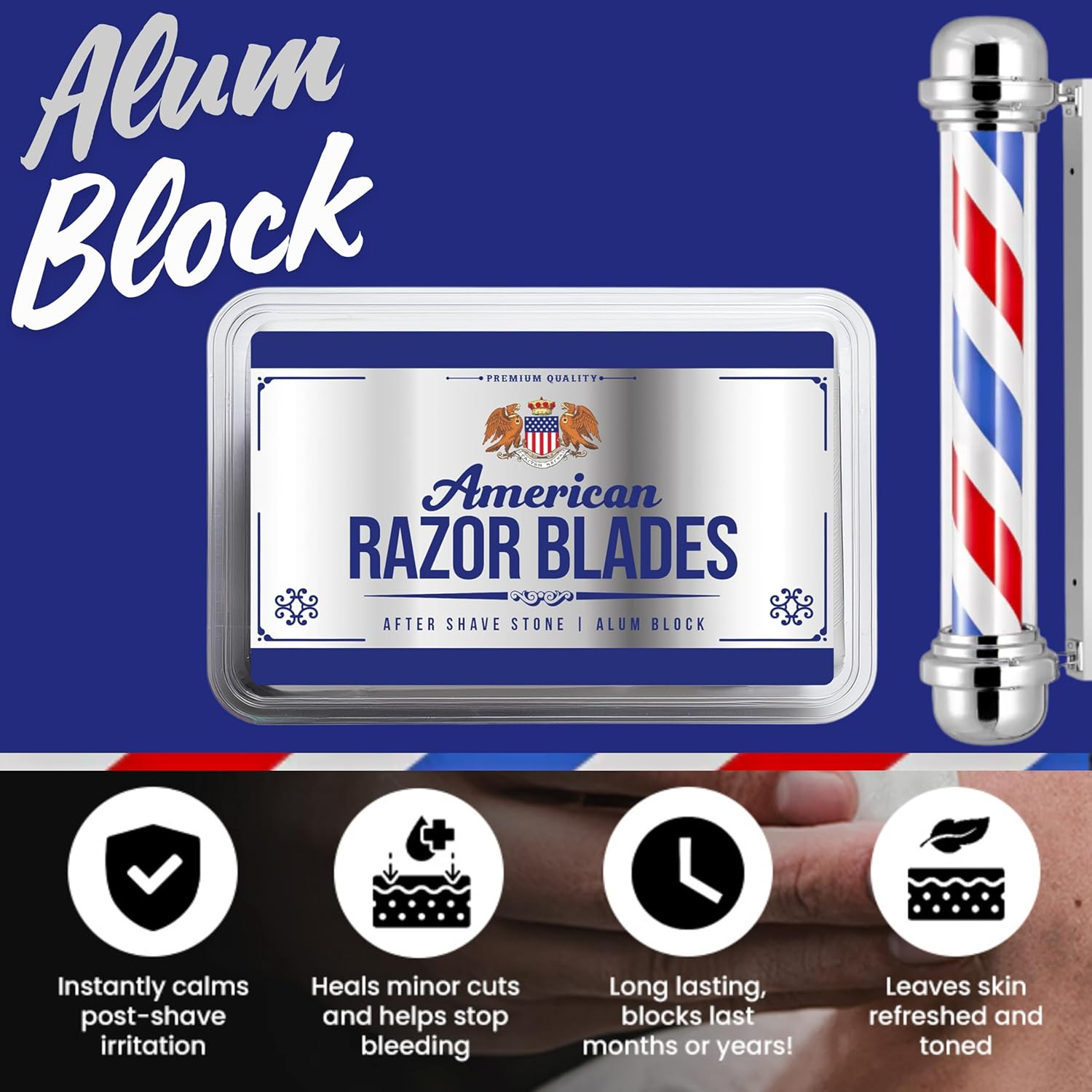 American Razor Blades Alum Block Aftershave Solution for Shaving Razor Burn Relief in Plastic Case 3.53 Oz. 100Gr. image number 1
