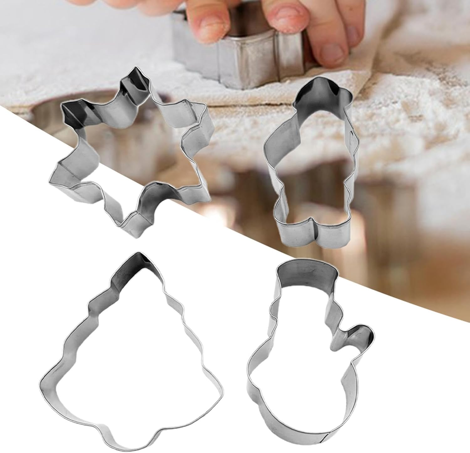 Christmas Cookie Cutter Set,4X Snowman Santa Claus Snowflake Tree Cookie Cutters Biscuit Mold | Kitchen Baking Tool Cookie Cutters Shapes for Festival Cookie Baking image number 4