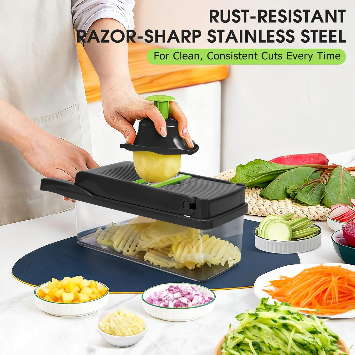 WODHMIEY Vegetable Chopper Cutter Slicer, 14-In-1 Multifunctional Food Veggie Onion Potato Fruit Dicer with Container, Cheese Grater, 8 Interchangable Blades, Kitchen Tools Gadgets image number 3