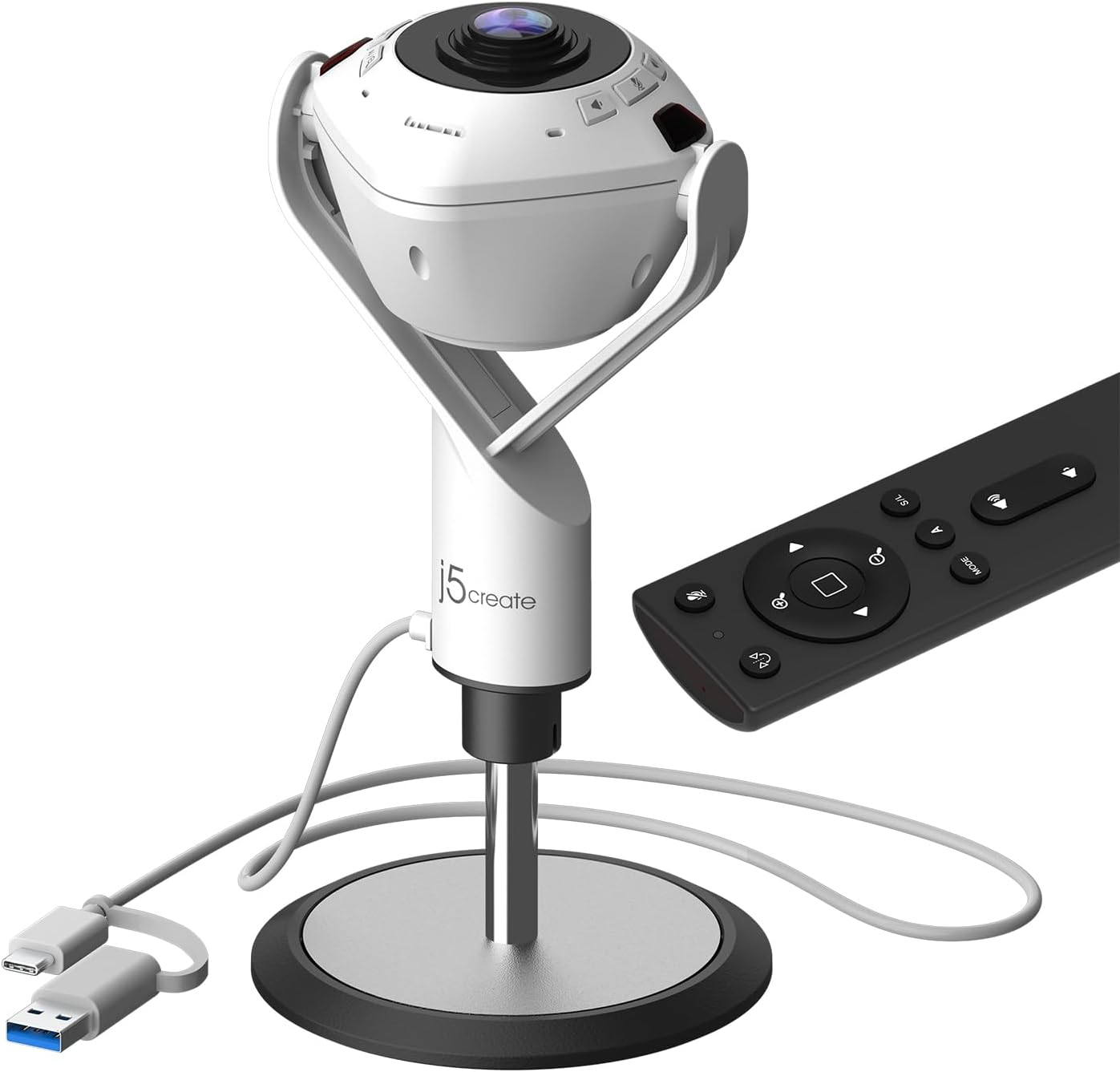 J5Create 360&deg; Ai-Powered Webcam with Speakerphone 1080P Conference Webcam, Video Conference Camera, All-In-1 Ultra Wide-Angle 360&deg; Webcam with 10Ft Voice Pickup, AI Noise-Cancellation (JVU368)