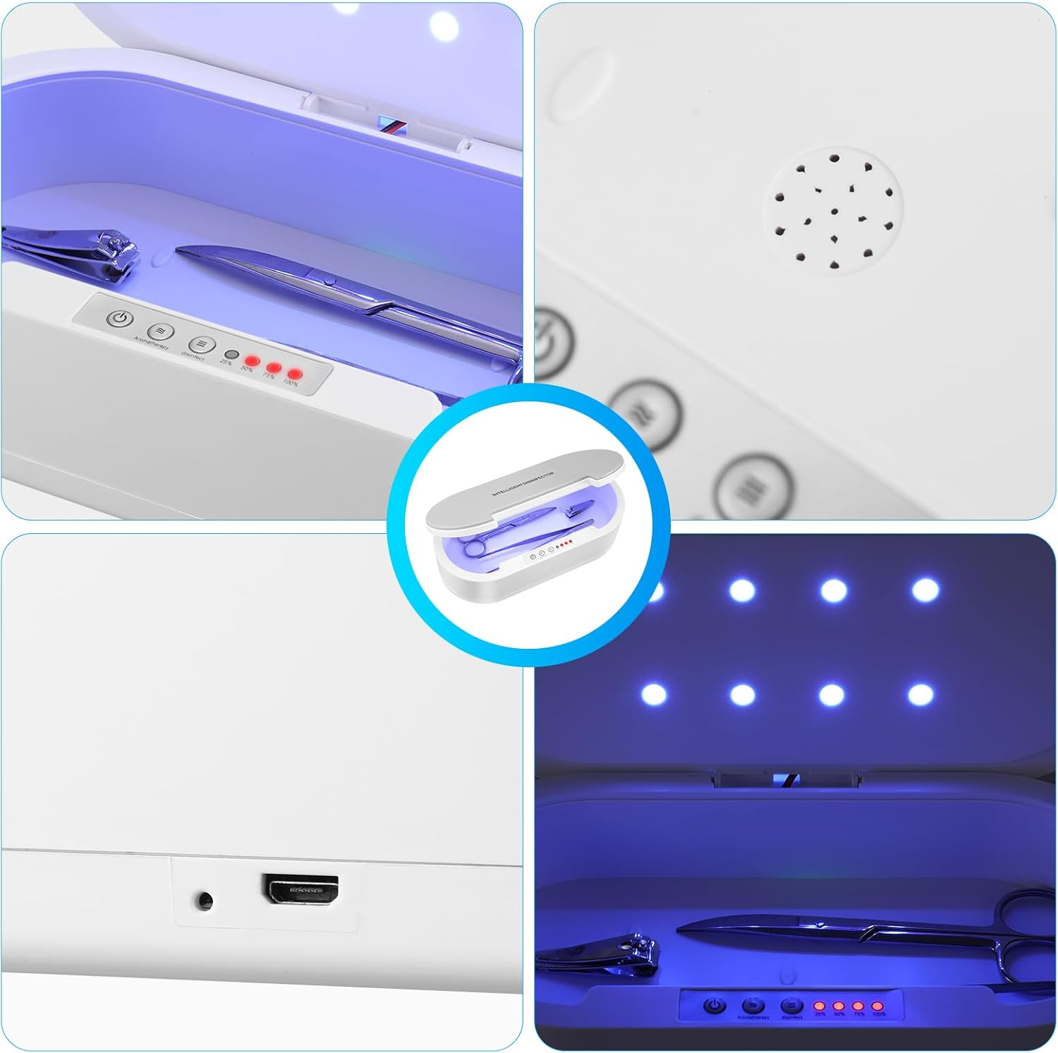 Wbuosz Portable Tool Sterilizer Box Usb,Blue Light Cleaning Sterilizating Box for Manicure Salon,Tweezers,Tattoo,Scissors,Jewelry,Phone, Watch,Keys image number 3