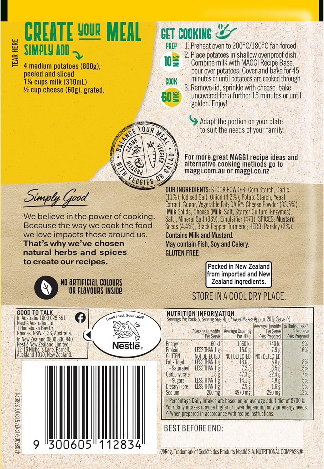 Maggi Creamy Cheese and Garlic Potato Bake Side Dishes 24G, 15 Pack image number 3