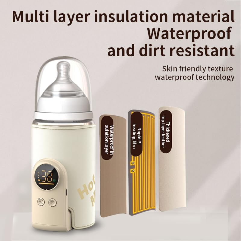 Portable Bottle Warmer for Travel, Rapid Warming with Battery(8000Mah), Warm for 6-10 Hours,Led Display & Temperature Control,Waterless Milk Warming for Comfortable Baby Feeding,Bottle Warmer on the Go image number 2