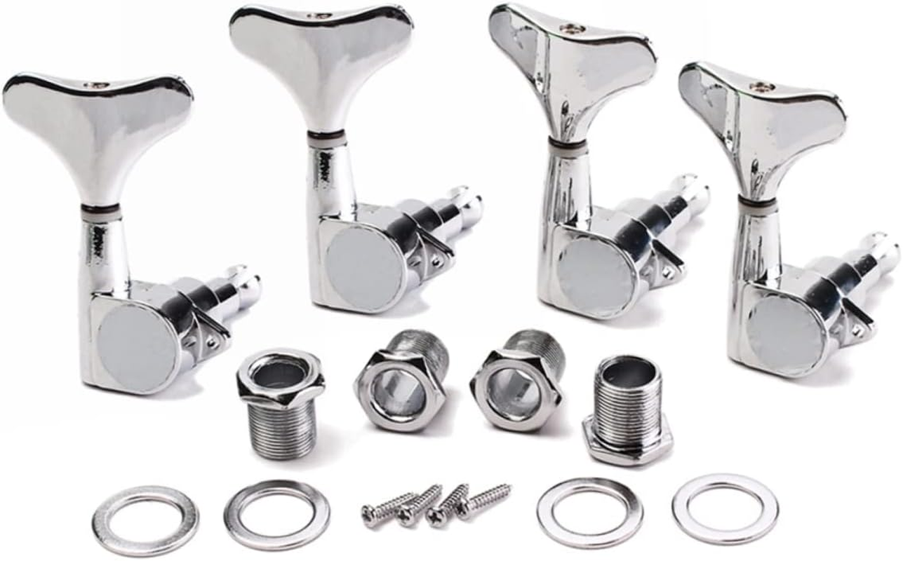 Bass Guitar Tuning Pegs 4R Machine Heads for Electric or Acoustic Guitar with Ferrules Screws Threaded Bushing Plated Metal image number 5