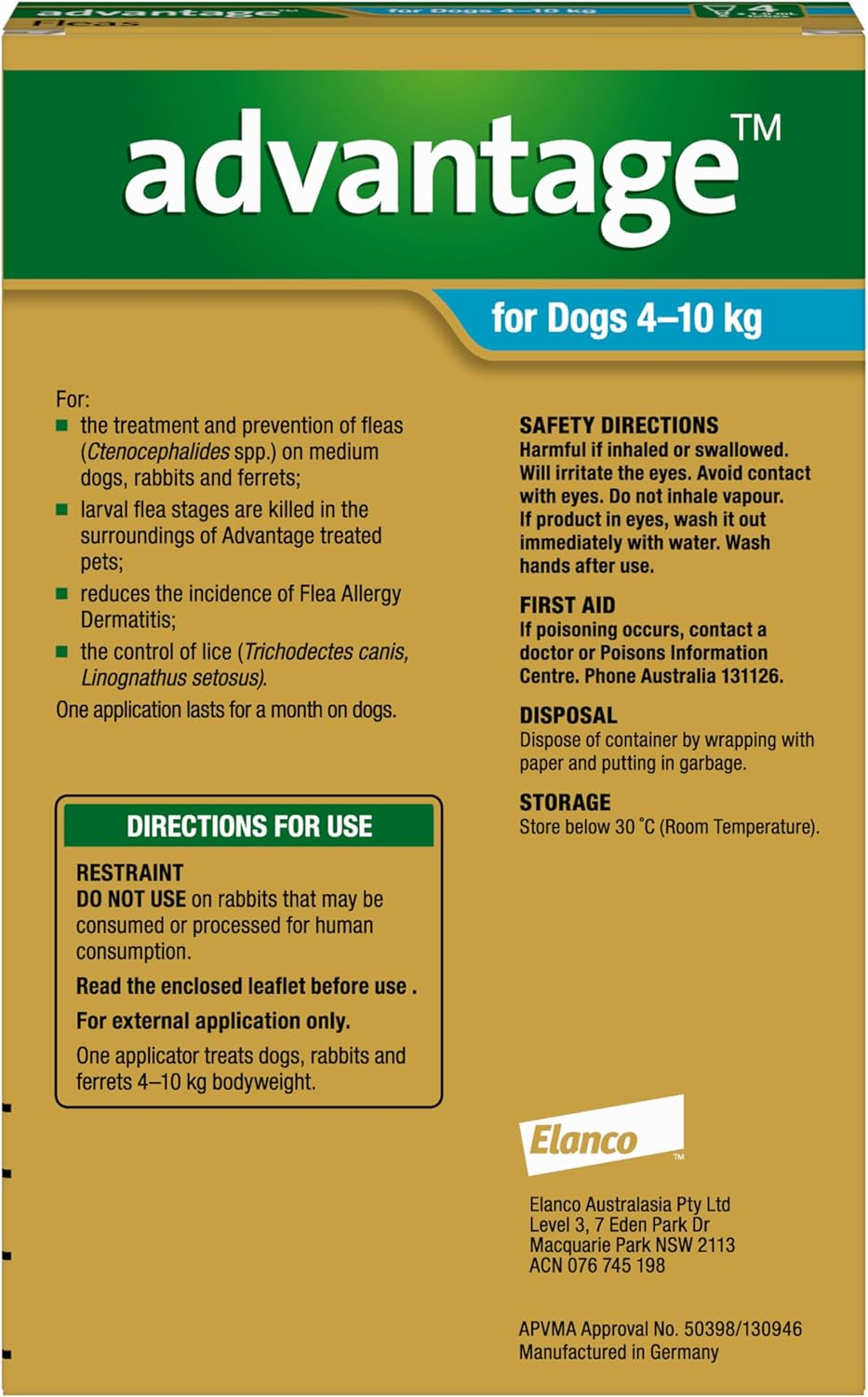 Advantage Fleas for Dogs 4 - 10Kg - 4 Pack image number 1