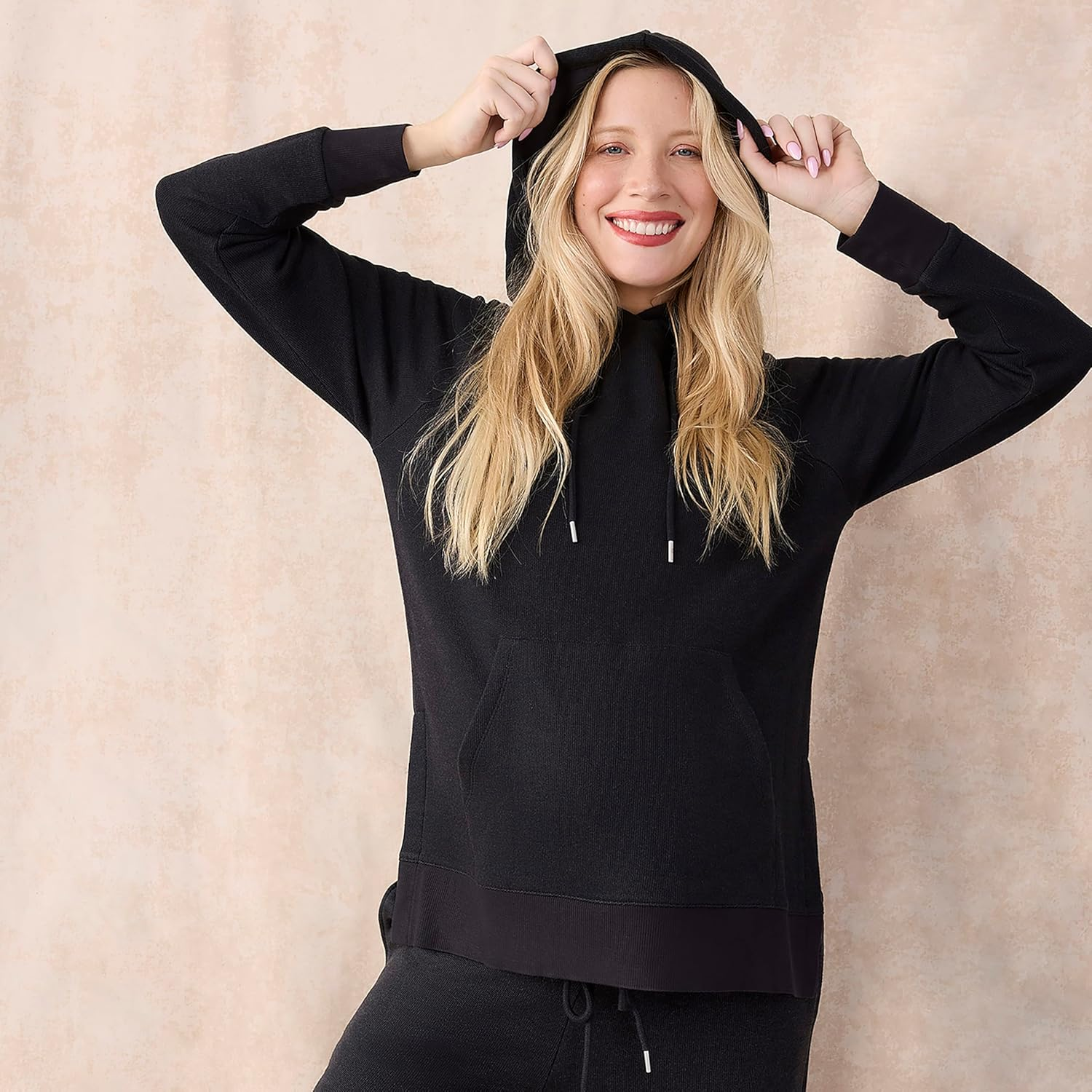 Motherhood Maternity Women'S Long Sleeve Fleece Tunic Pullover Pregnancy Hoodie with Side Slits and Kangaroo Pocket