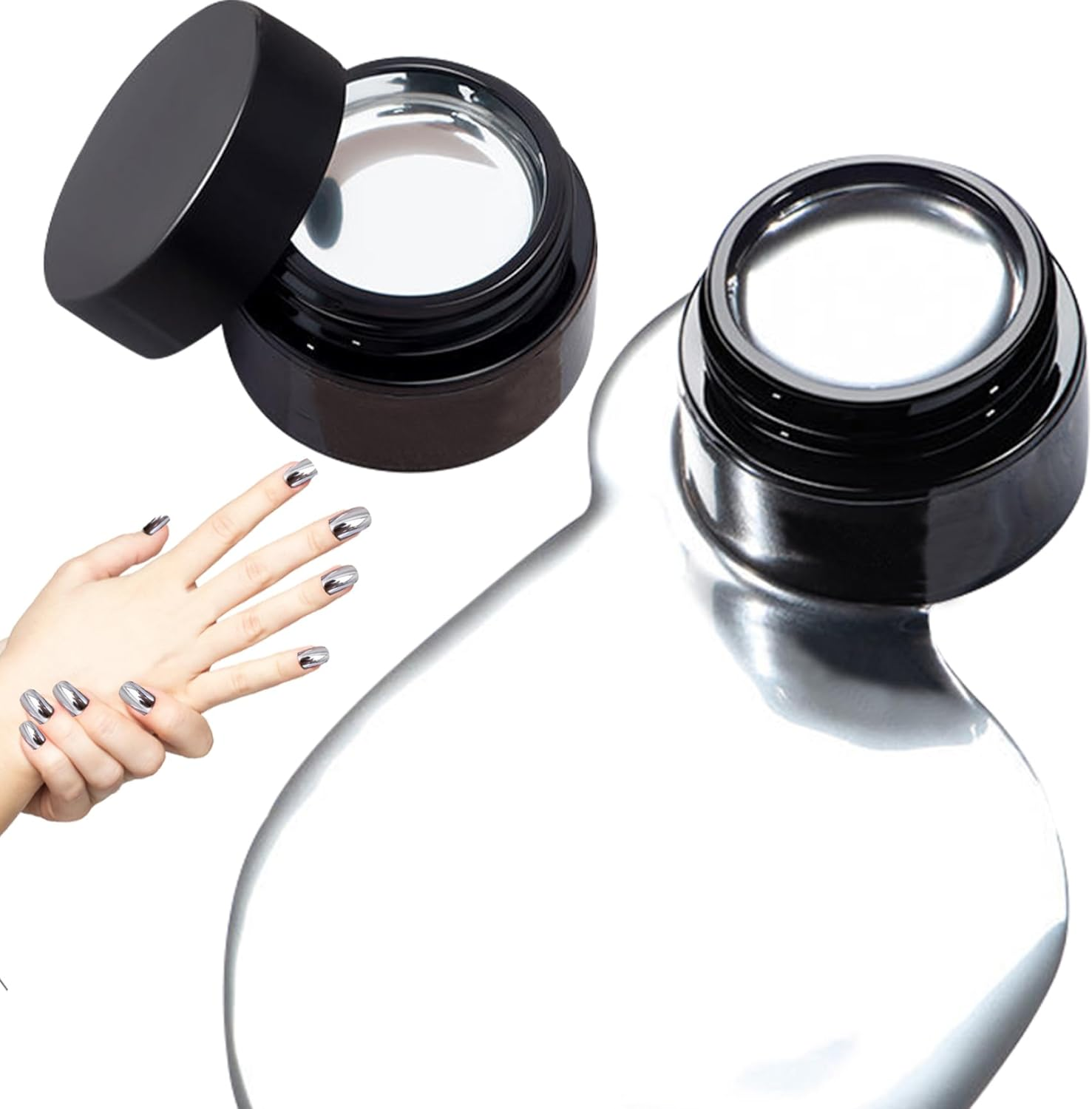 Metallic Painting Gel for Nails Metallic Nail Polish 2PCS 3D Mirror Chrome Nail Polish 10G High Glossy Reflective Gel Polish Soak off Silver Nail Polish for Beginner, Professionals image number 3