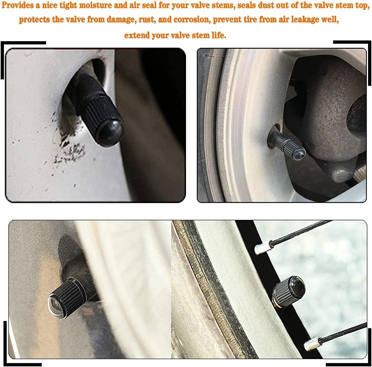 QISF Universal 40Pcs Tire Valve Caps, Black Plastic Tire Stem Caps for Bicycles, Motorbikes, Cars, Suvs and Trucks (Caps Only)