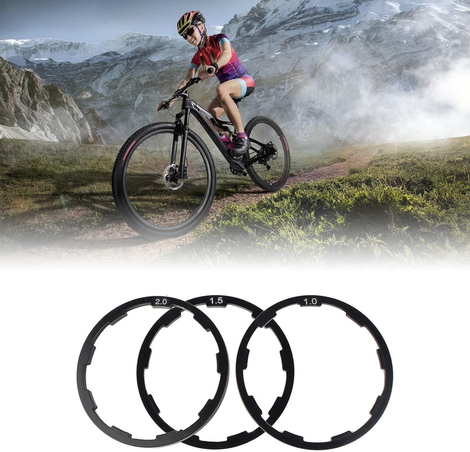 Bike Spacer, 3 Pcs Set 3 Size Bicycle Headset Spacer Bike Cassette Spacer Included Bicycle Flywheel Hub Spacer 1Mm 1.5Mm 2Mm Cycling Bottom Bracket Axle Washer Gasket image number 5