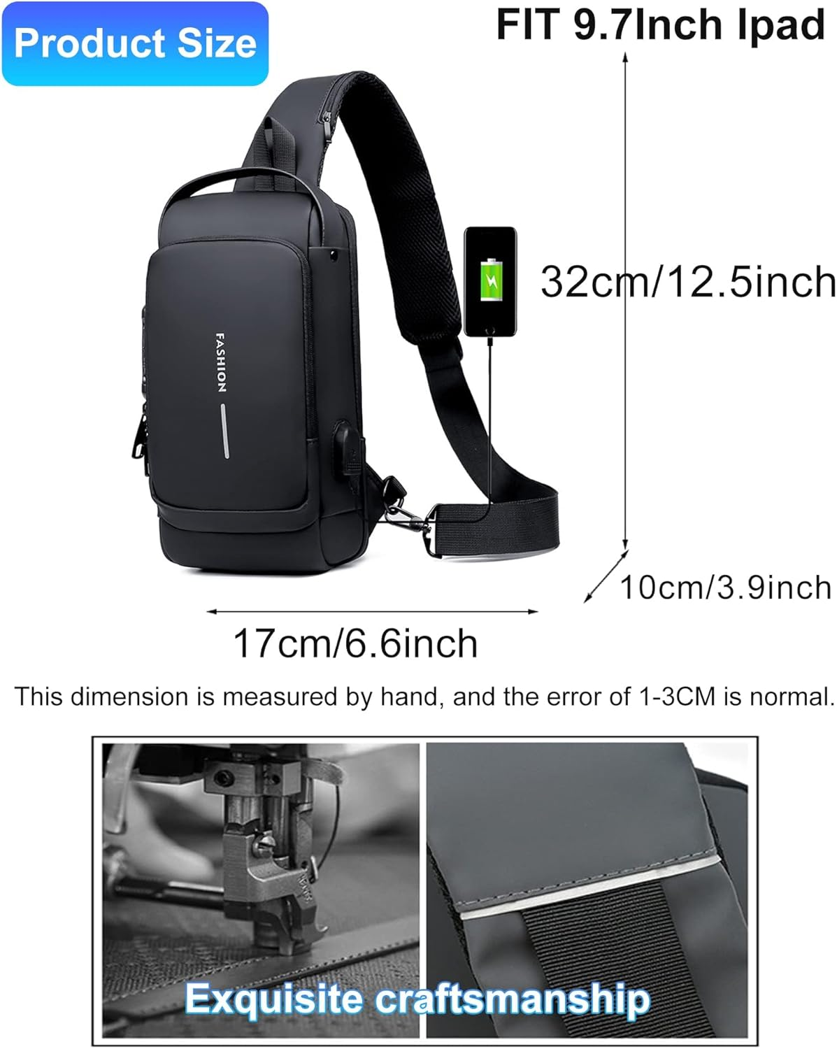 MAIABLEAU Men'S Crossbody Bag Chest Bags anti Theft Sling Bag PU Leather Shoulder Bag with USB Charging Port image number 5