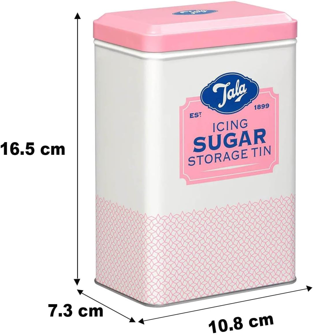 Tala Originals Metal Pink and Cream Nostalgic Design Storage Tin, 18.5X18.5X19 Cm | Holds a Full Bag of Icing Sugar | Stylish Kitchen Storage image number 6