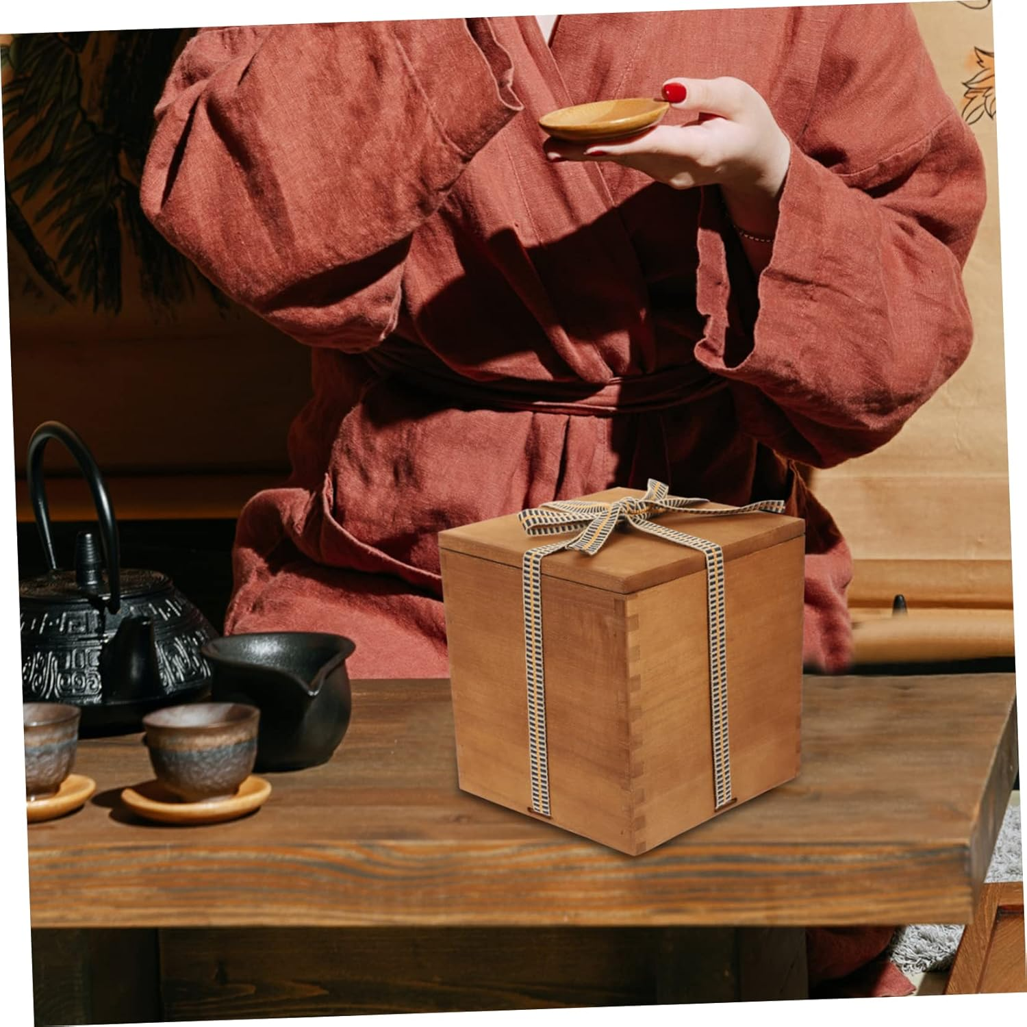 Vintage Wooden Box for Ceramic Vase and Teacup Storage, Square Multi-Function Sundries Case with Packaging, Suitable for Wedding and Home Decoration image number 5