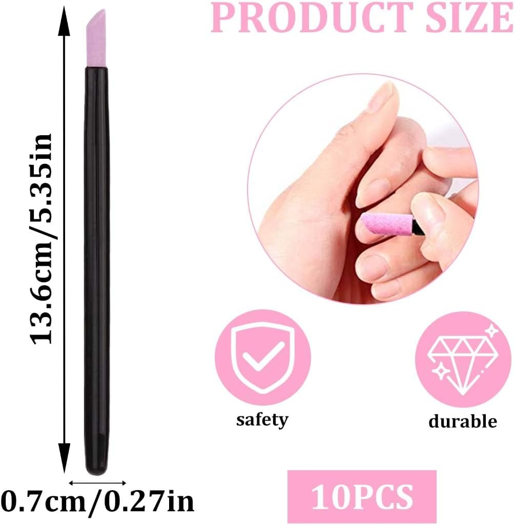 MOLZINY Pack of 10 Manicure Grinding Pens, Cuticle Remover, Double Headed Nail Files, Cuticle Pusher Pens, Quartz Pen, Stone Nail File Pen, Cuticle File Trimmer for Nail Bed Cleaning Care image number 2