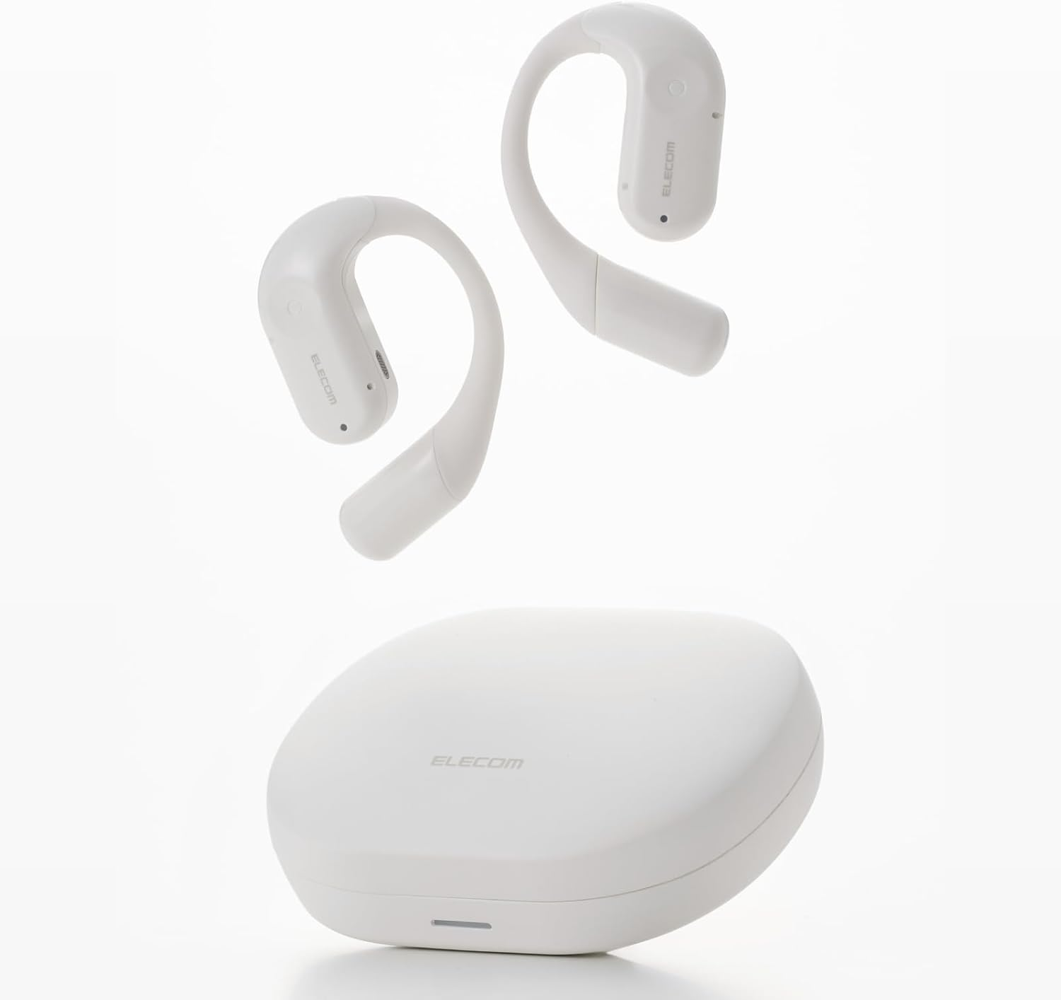 Elecom LBT-OWS02ECMWH Open-Ear Earbuds, Bluetooth 5.4, Wireless Headphones, No Blockage, over Ear Type, Built-In Mic, up to 7 Hours of Playtime, IPX5 Waterproof Design, Touch Sensor, Moon White