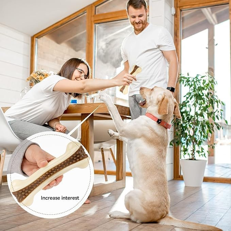 JIGCEN Dog Bone Chew Toys, Durable Nylon with Cowhide Centre, Pack of 2, for Aggressive Chewers