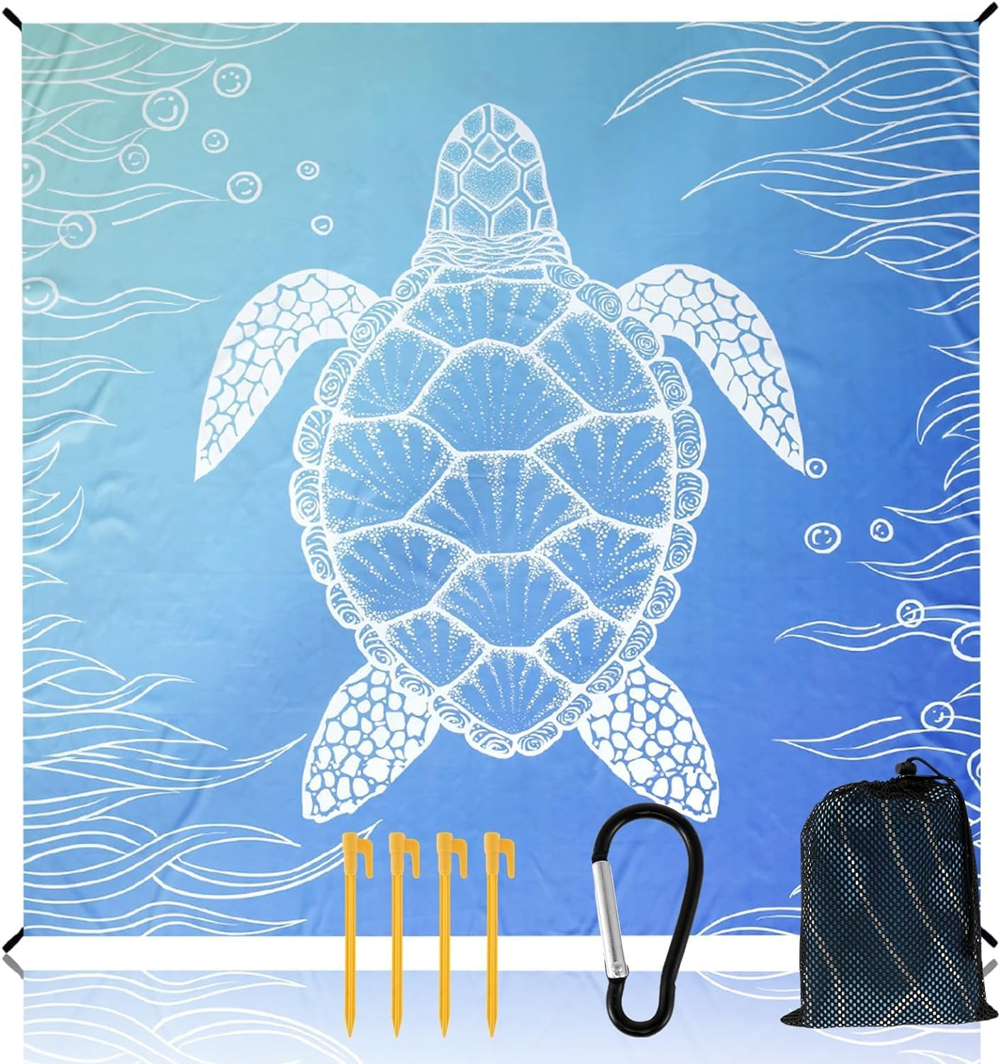 Beach Blanket, 79" X 83" Extra Large Beach Mat for 4-7 Adults, Lightweight Picnic Blanket with 4 Stakes, Waterproof Sandproof Oversized Beach Mat for Beach Outdoor Travel Camping Hiking image number 2