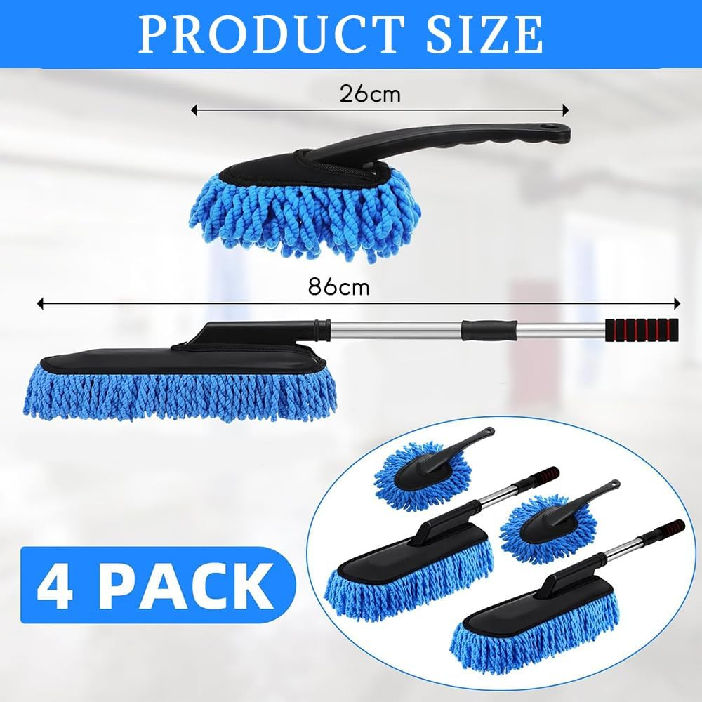 4-Pack Fiber Car Duster, Car Wash Mop with Retractable Handle, Clean Your Car Comfortably and Effectively and Remove Dust, Suitable for Car Interior and Exterior Cleaning Tools image number 3